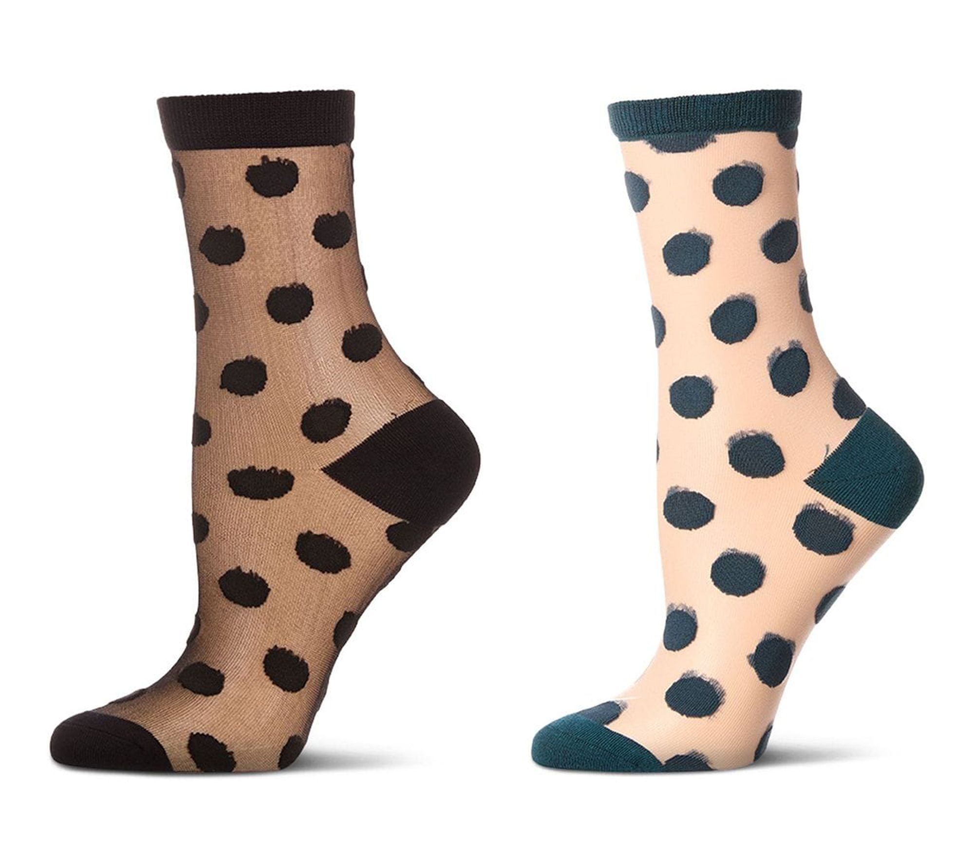 MeMoi Set of 2 Women's Sheer Polka Dot Crew Socks