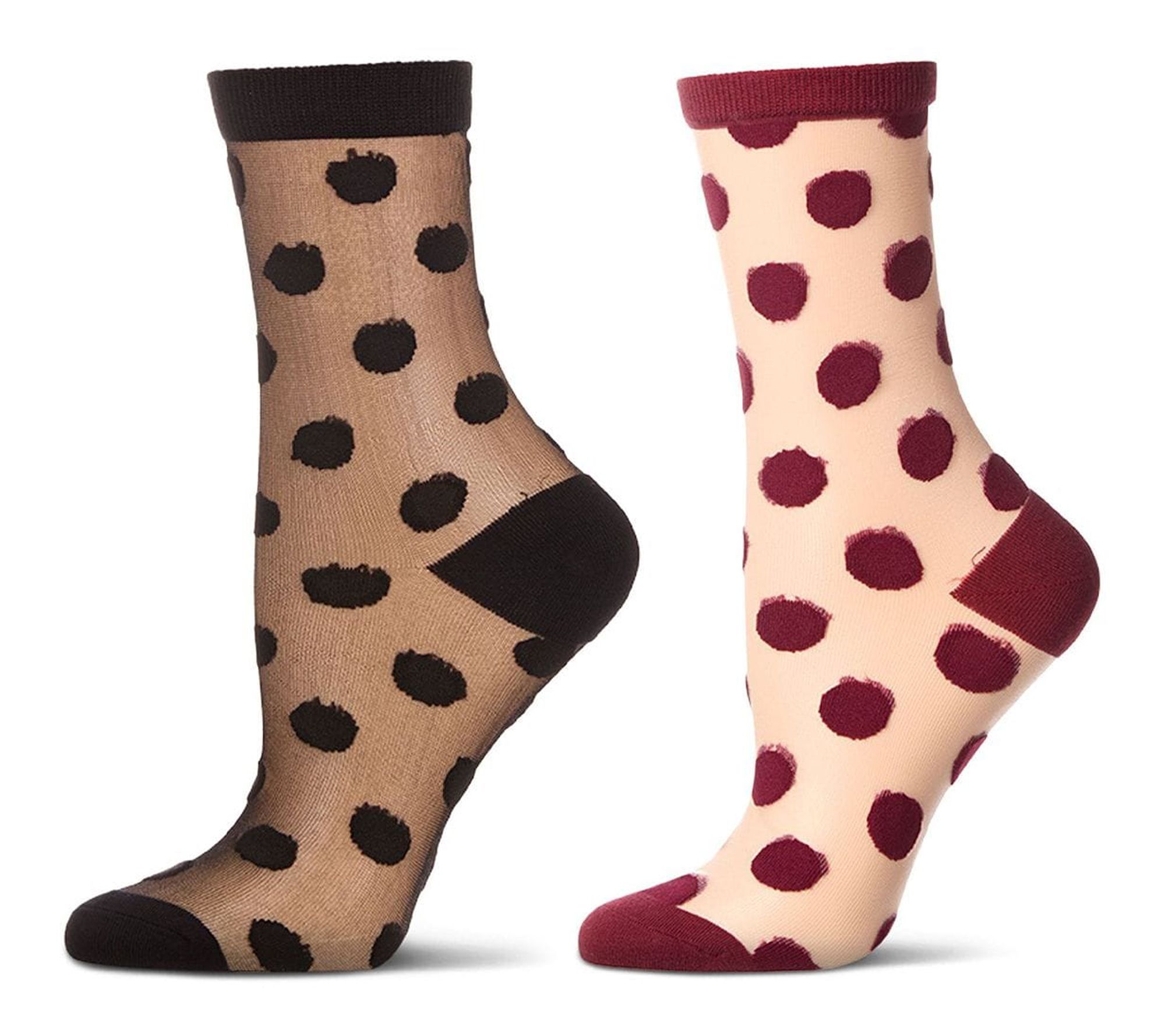 MeMoi Set of 2 Women's Sheer Polka Dot Crew Socks