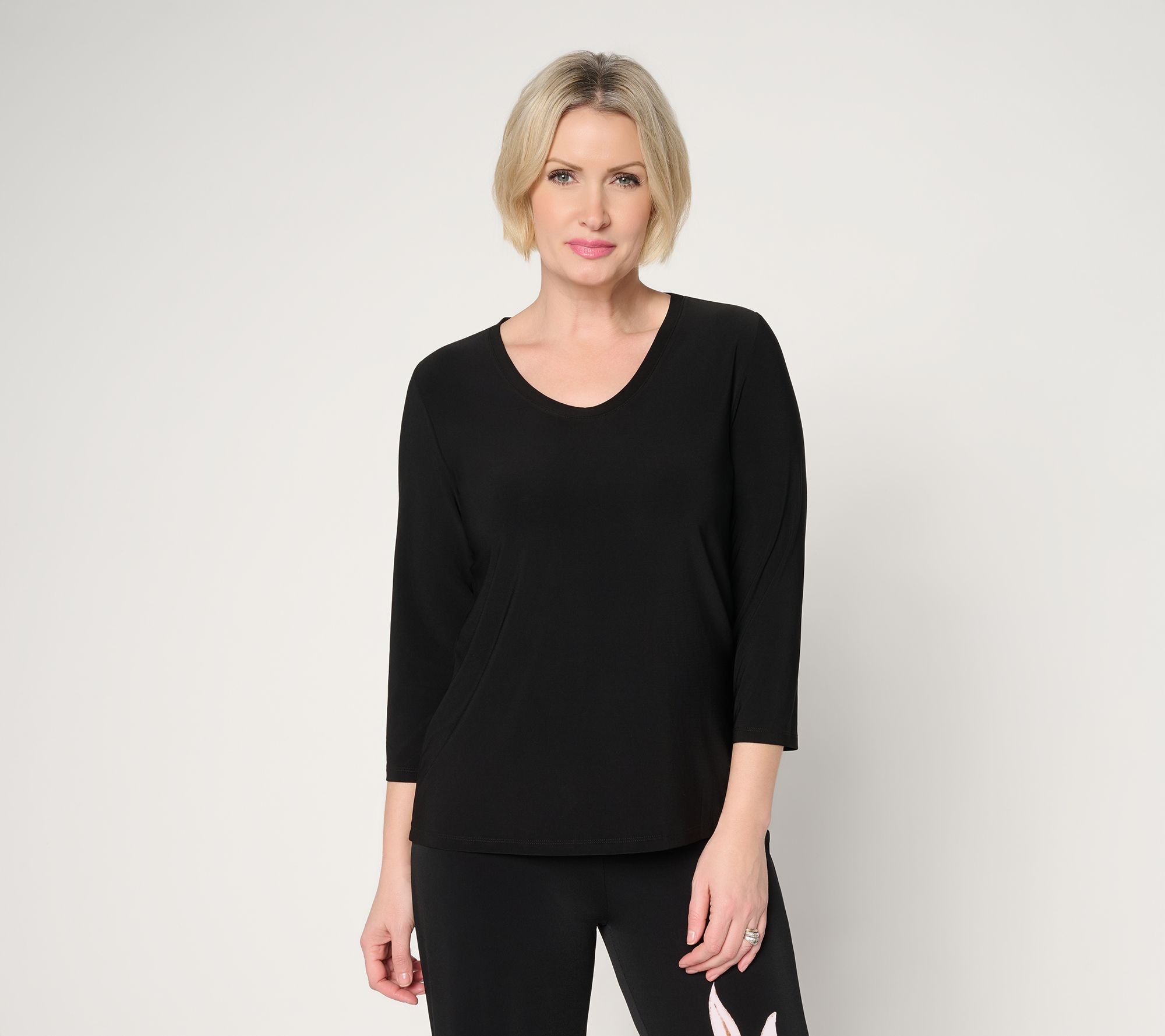 Dennis Basso Basics Italia Knit Voop Neck 3/4 Sleeve Top