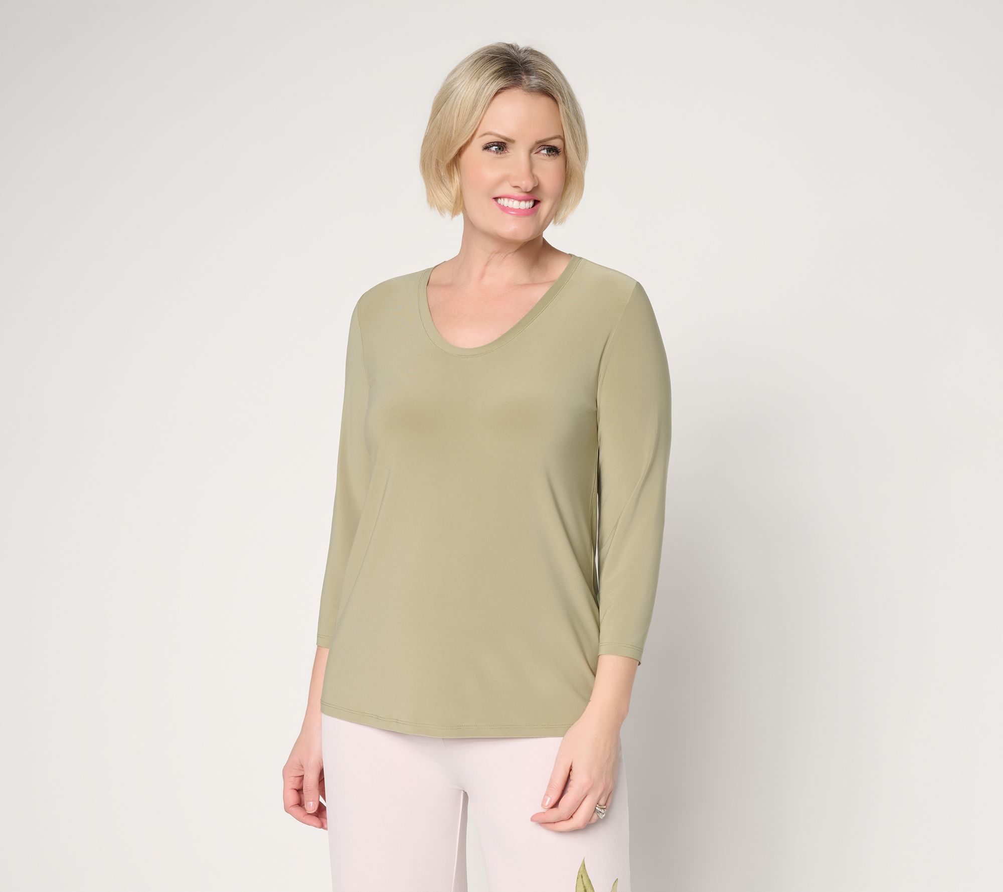 Dennis Basso Basics Italia Knit Voop Neck 3/4 Sleeve Top