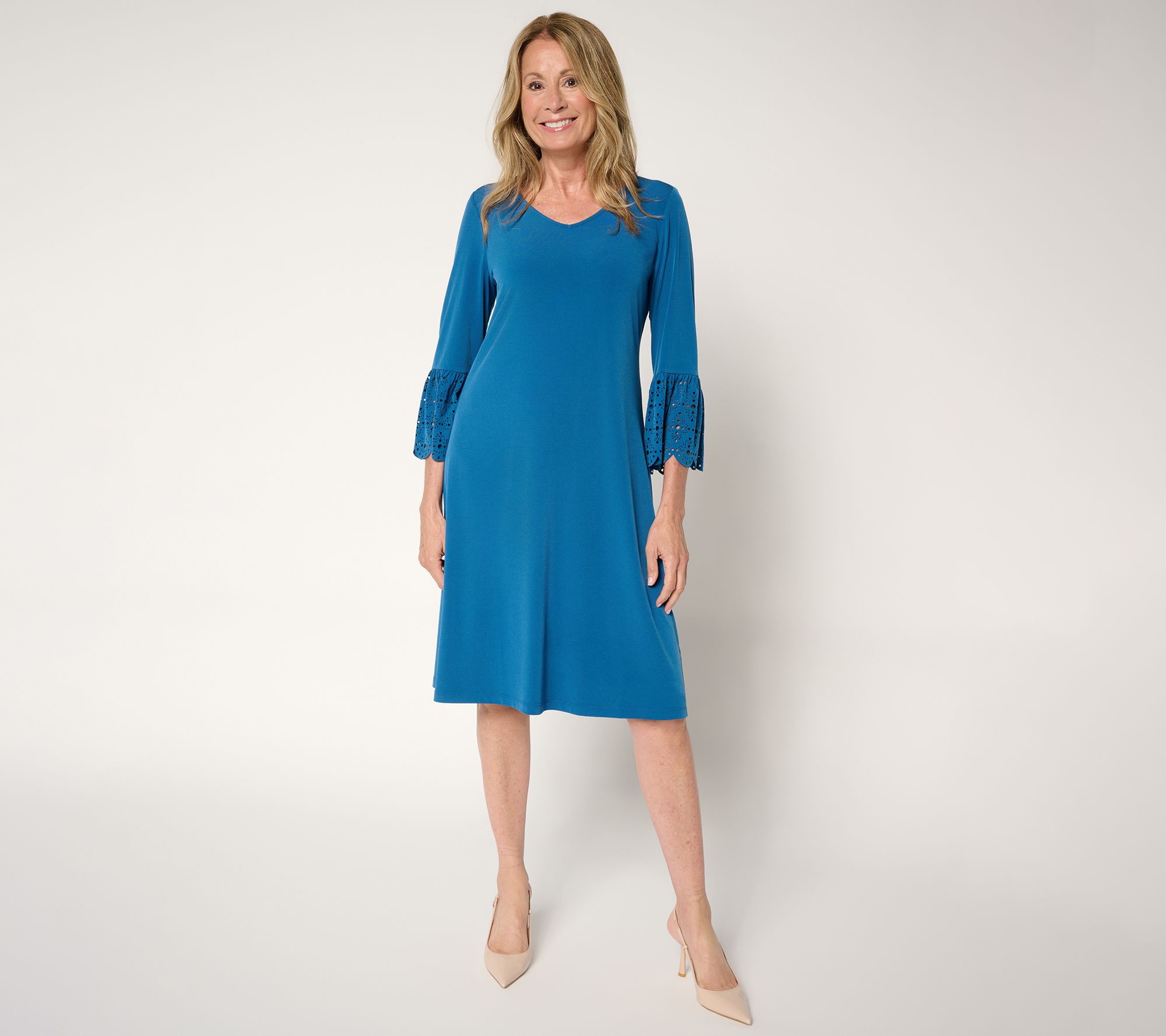 "As Is" Susan Graver Regular Liquid Knit Dress w/ Laser Cut Detail