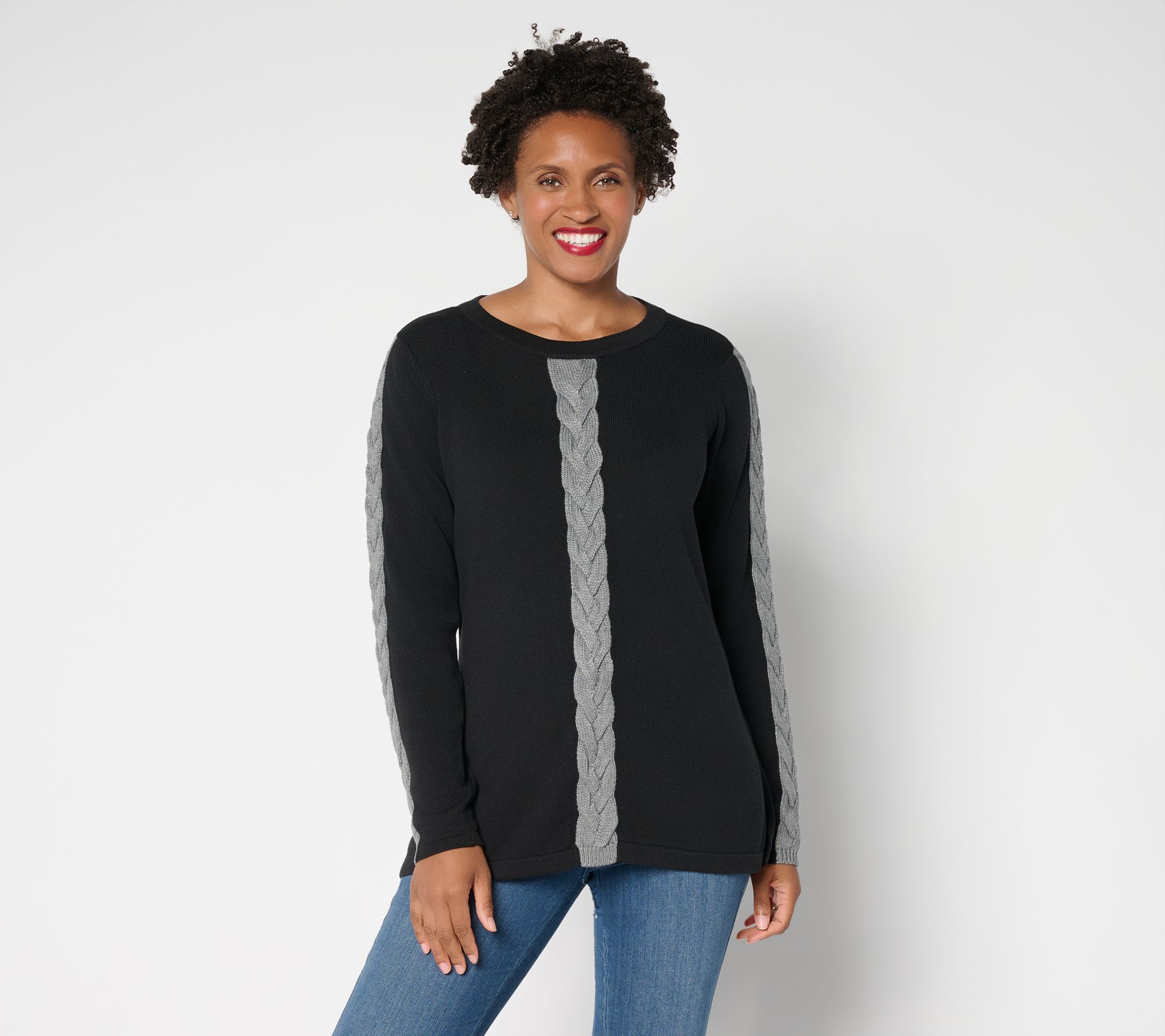 "As Is" Belle by Kim Gravel Solo Cable Contrast Trim Sweater