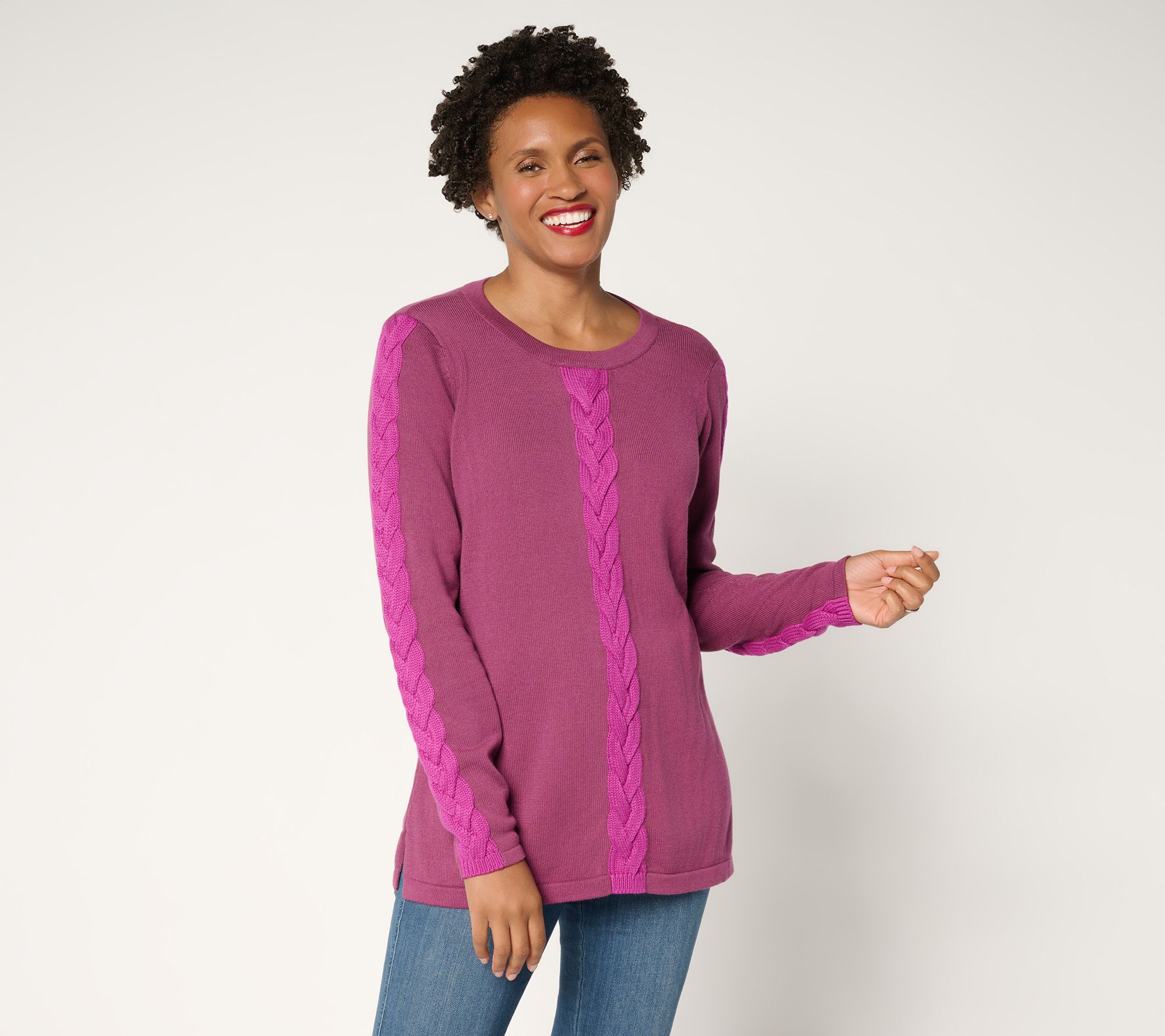"As Is" Belle by Kim Gravel Solo Cable Contrast Trim Sweater