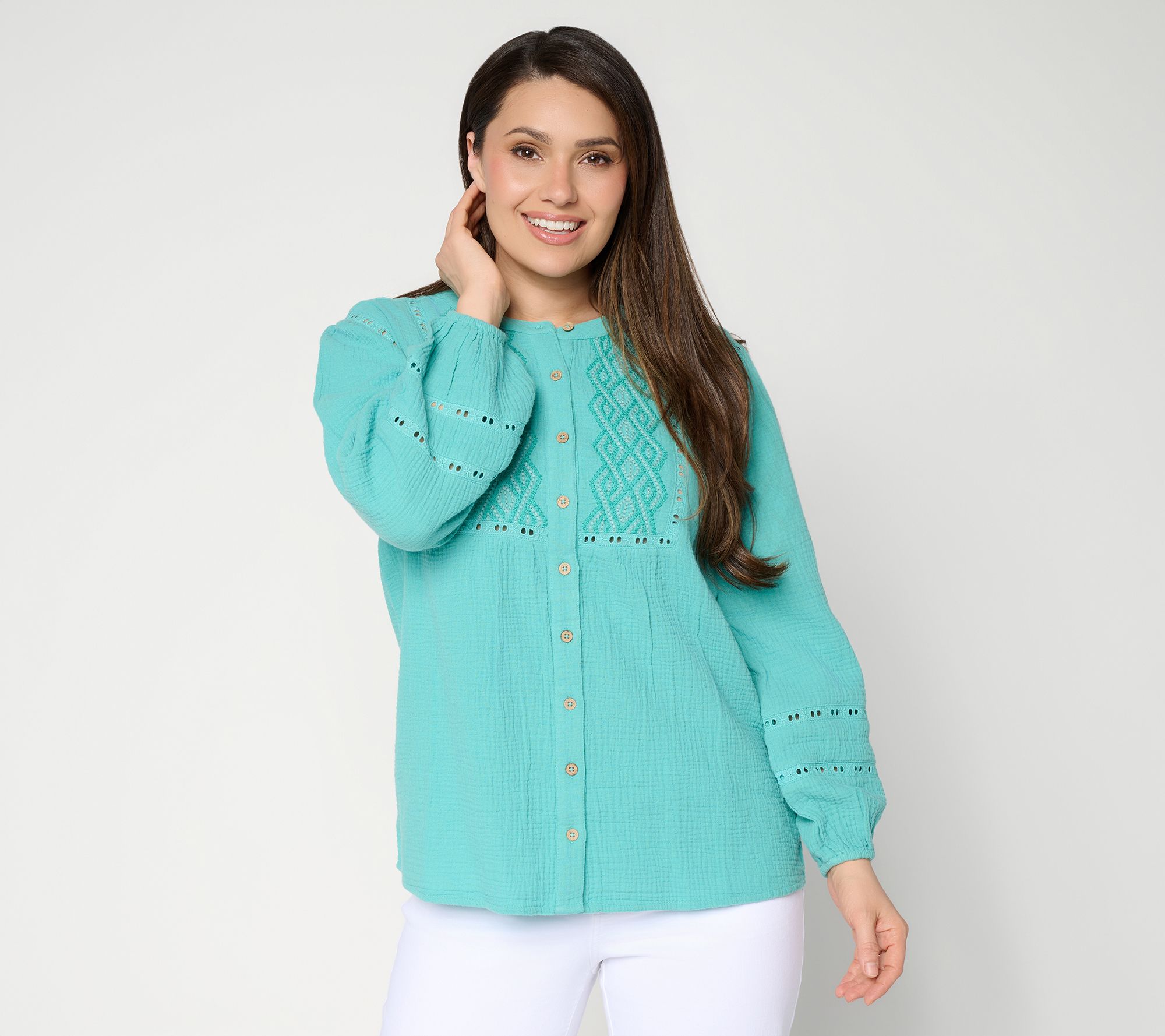Susan Graver Regular Getaway Cotton Gauze Tunic with Embroidery