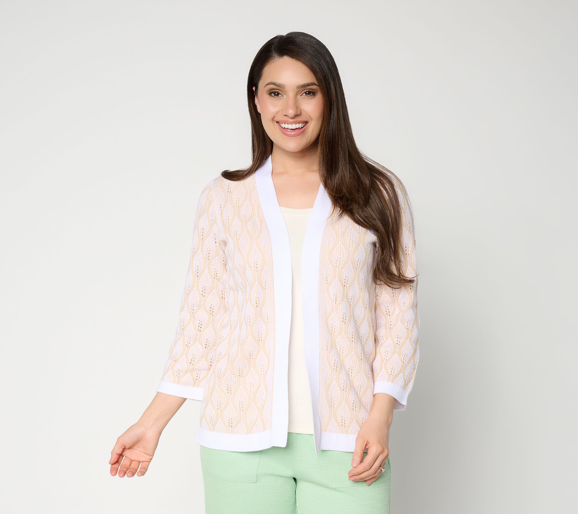 Susan Graver Jacquard Open Front Bell Sleeve Cardigan