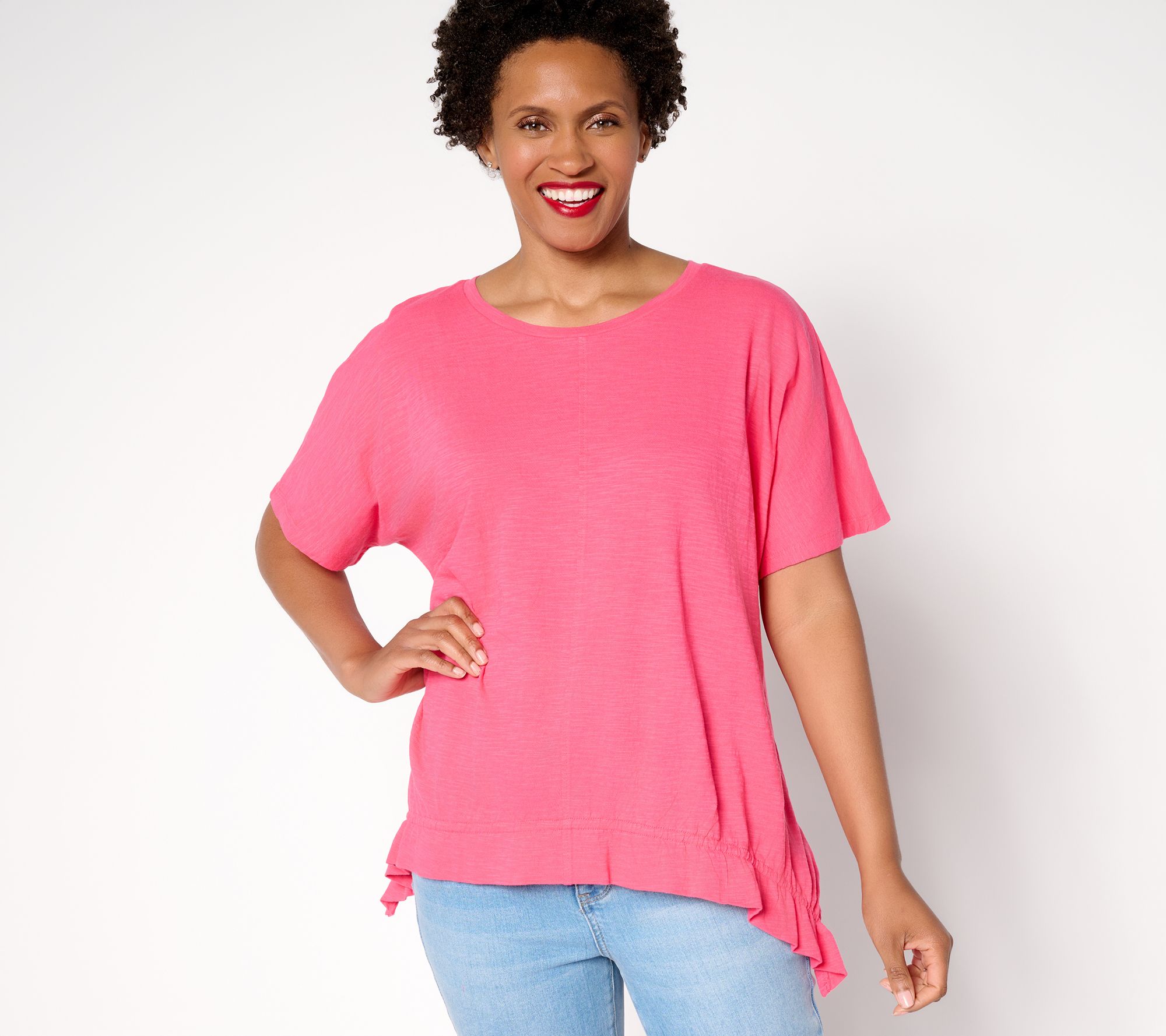 "As Is" LOGO by Lori Goldstein 100% Cotton Ruched Hem Top