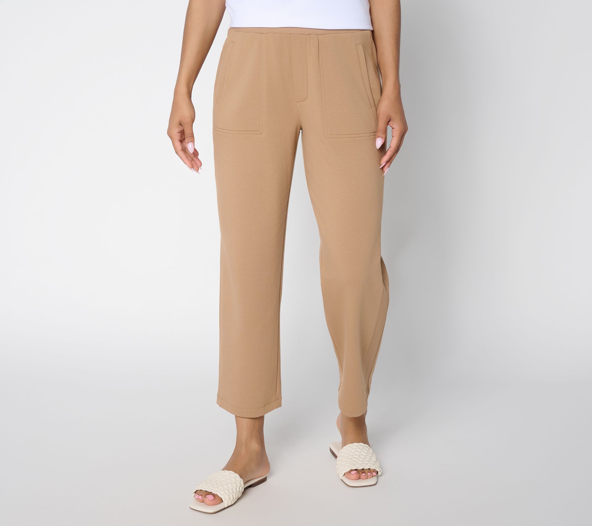 Susan Graver Weekend Petite French Terry Crop Pant with Rib Detail