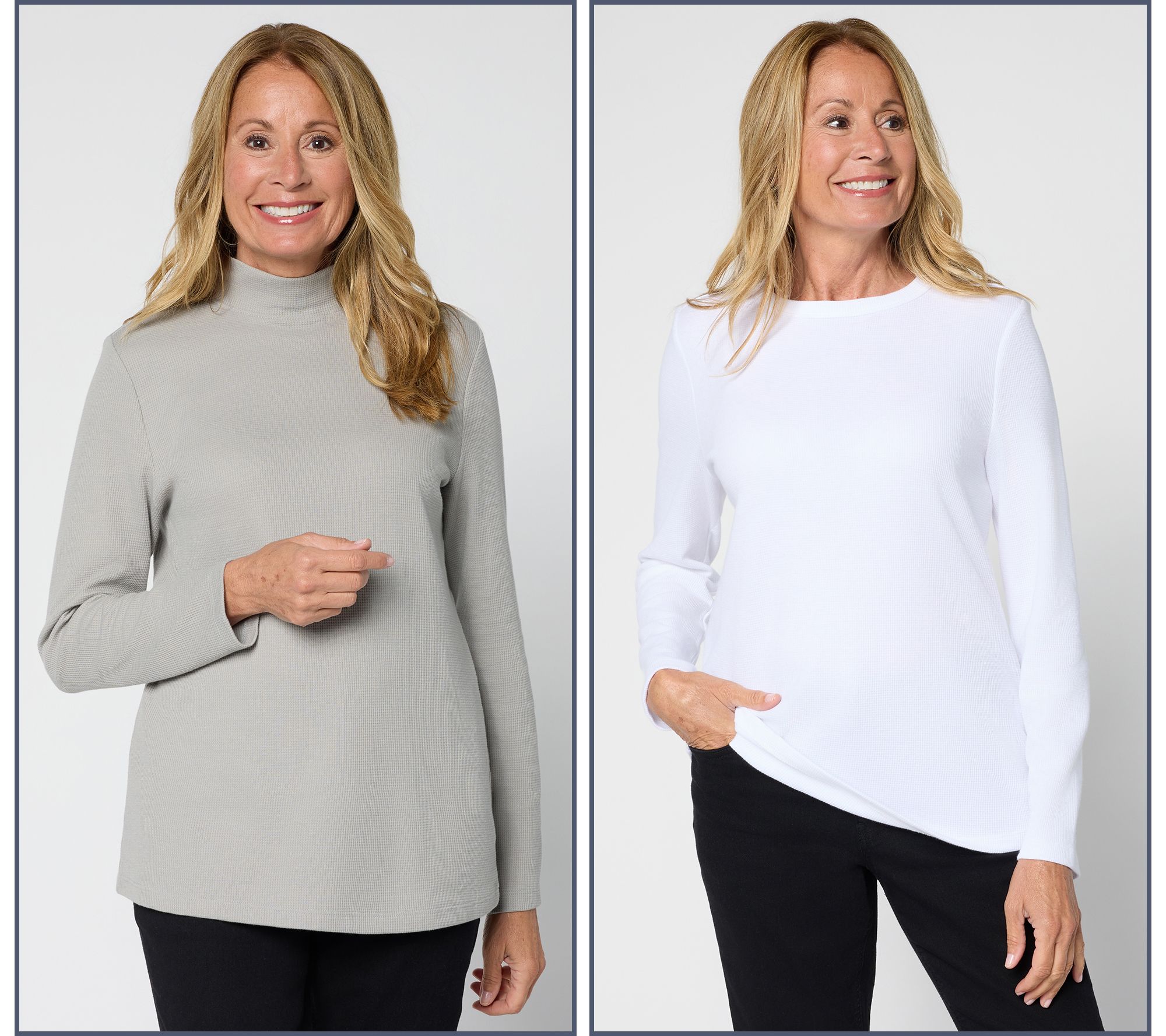 "As Is" Denim & Co. Essentials Waffle Knit Variety 2-Pack Long Slv Tops