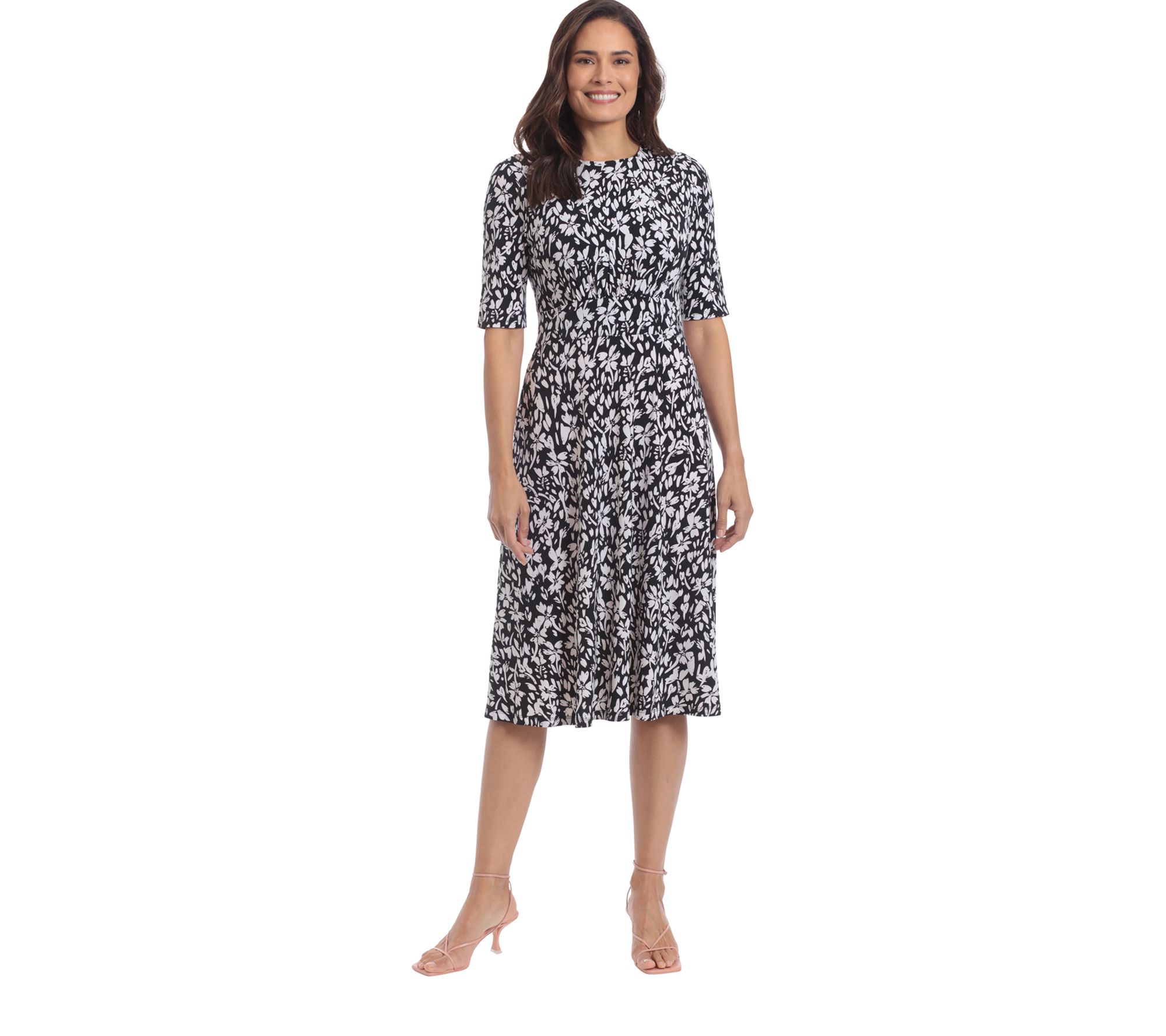 LONDON TIMES Inset Waist Midi Short Sleeve Dress
