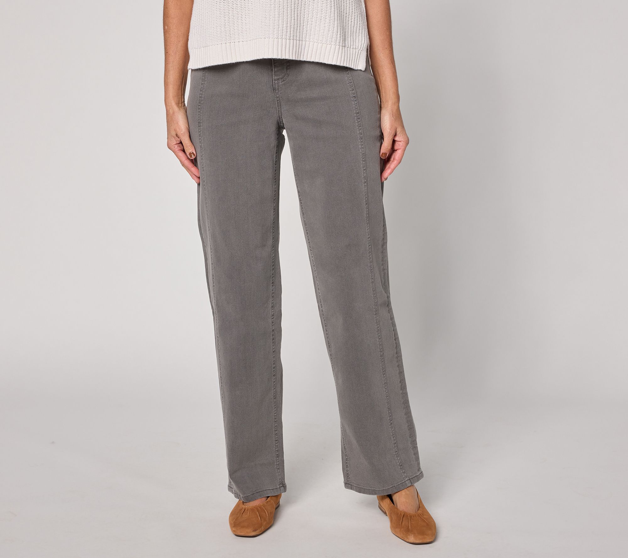 "As Is" Denim & Co. Reg Black Classic Stretch Wide Leg Seamed Jeans