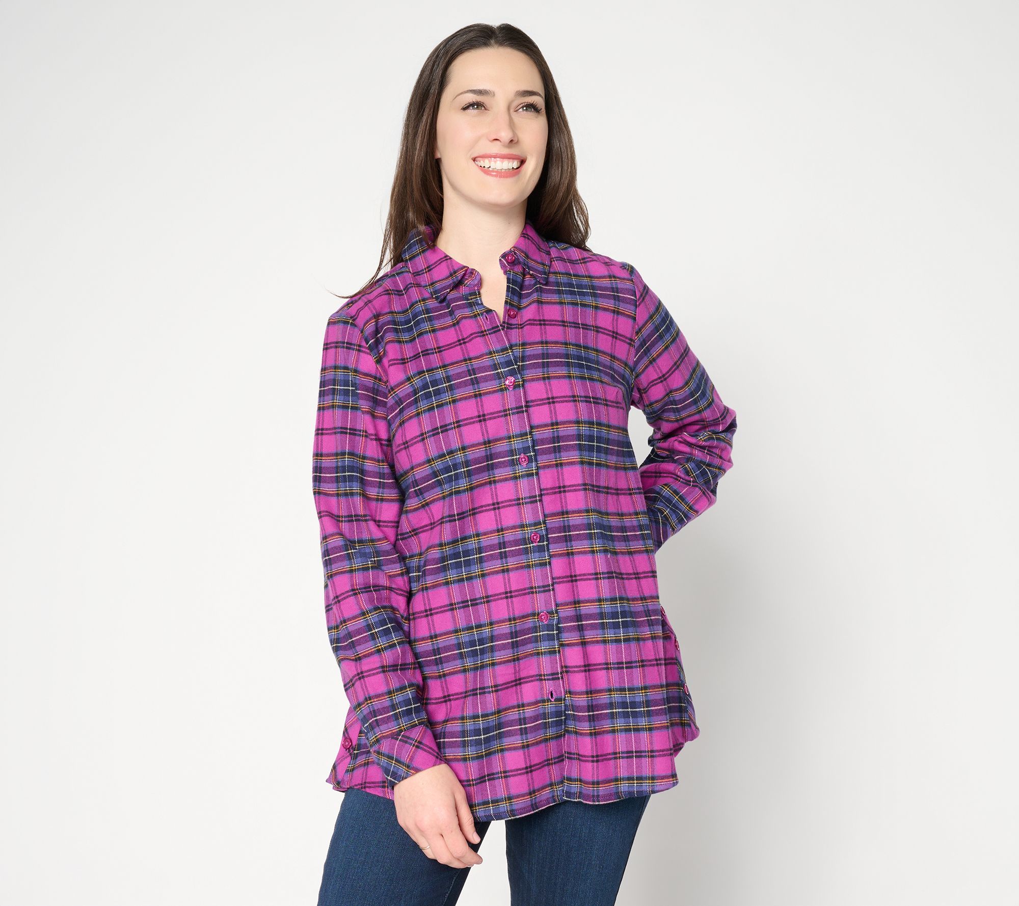 "As Is" Joan Rivers Petite Double Brushed Flannel Swing Button Shirt