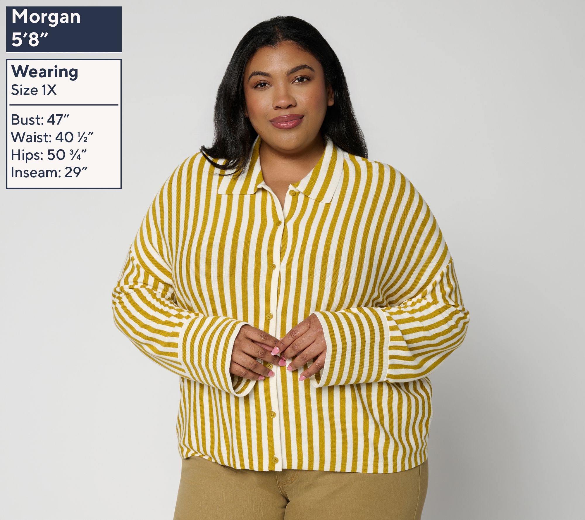 Carla Rockmore Collection Striped Button Front Sweater Shirt | QVC