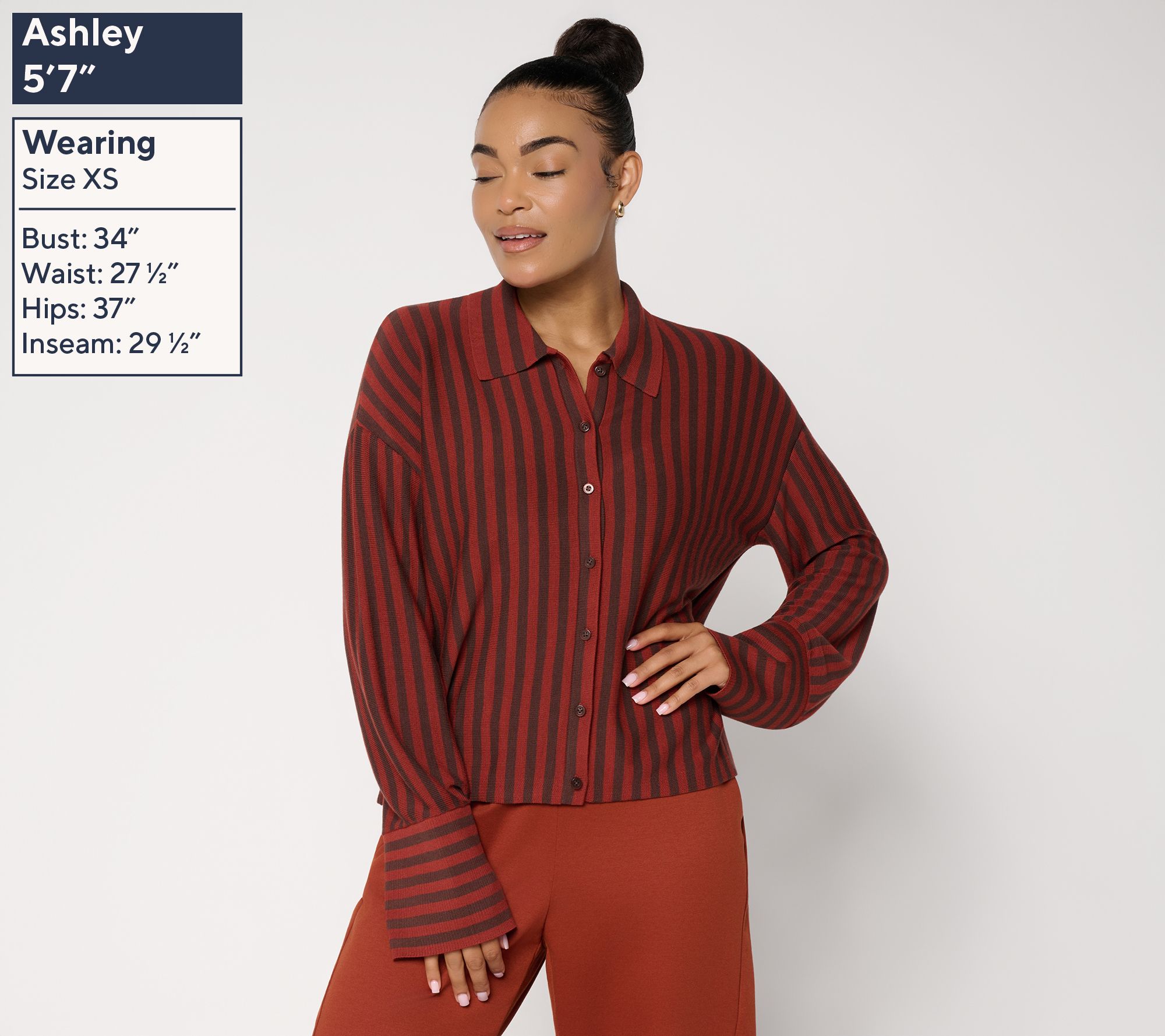 Carla Rockmore Collection Striped Button Front Sweater Shirt | QVC