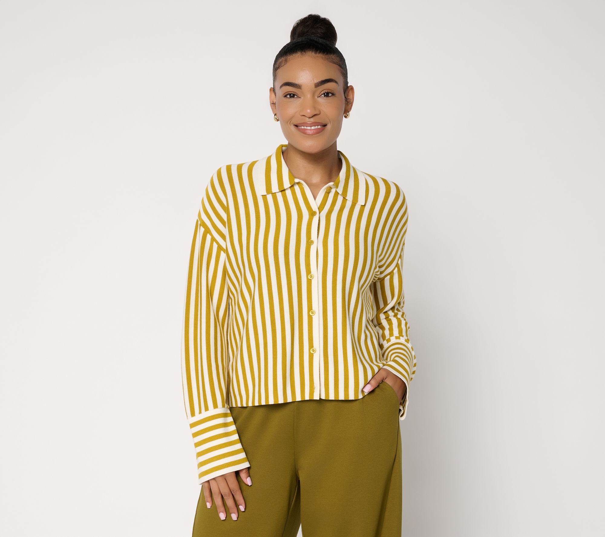 Carla Rockmore Collection Striped Button Front Sweater Shirt