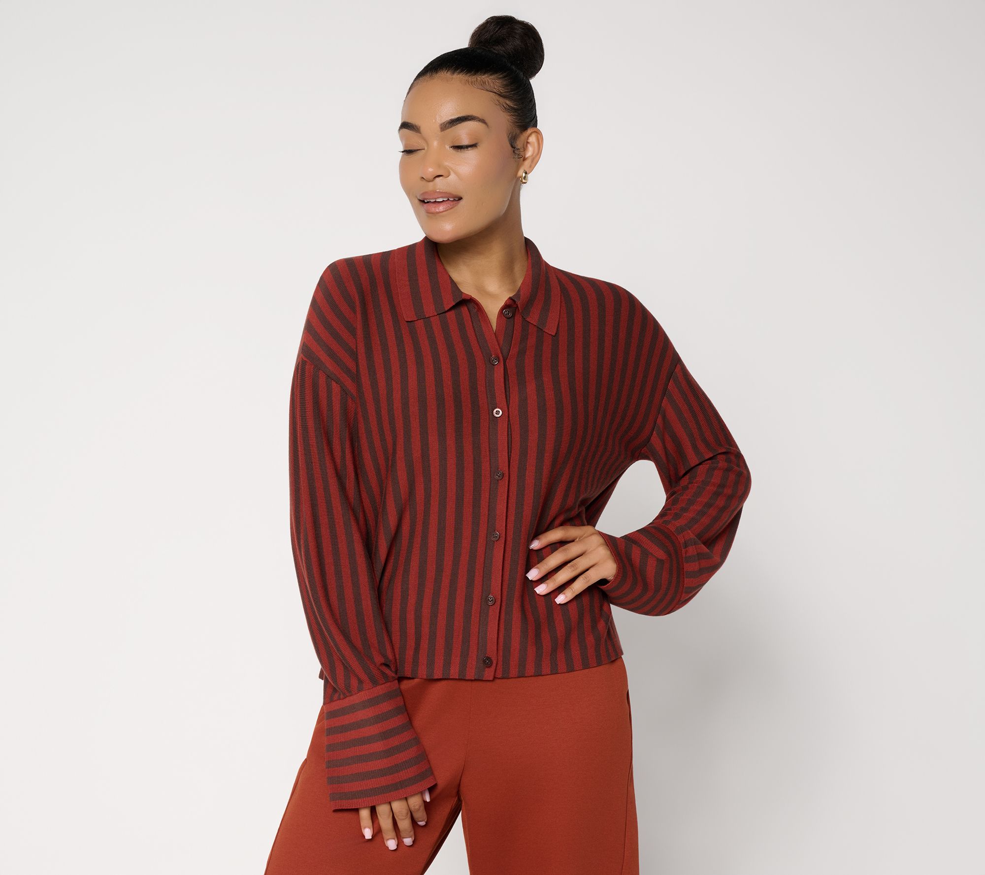 Carla Rockmore Collection Striped Button Front Sweater Shirt