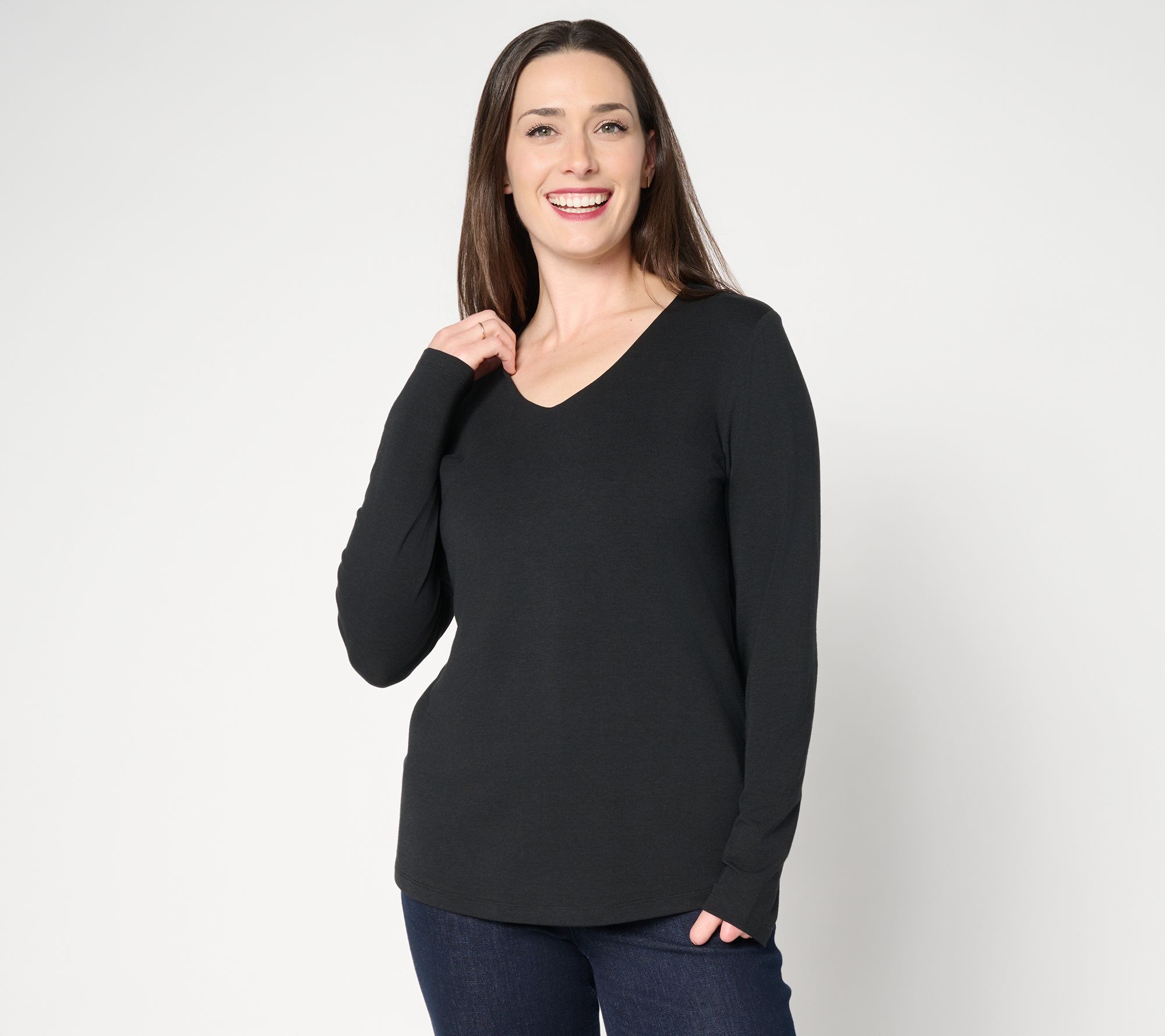 "As Is" Denim & Co. Essentials So Soft Jersey Long Sleeve U-Neck Top