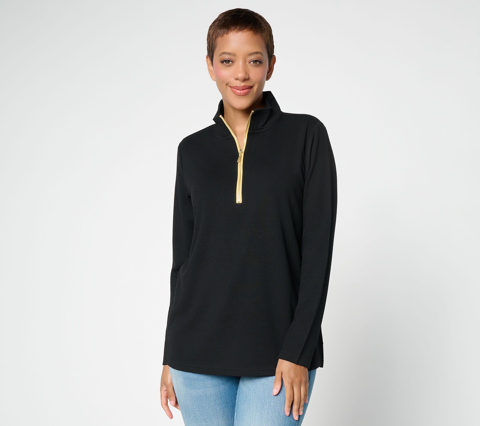 Belle by Kim Gravel ScubaLuxe Waffle Gold Half Zip