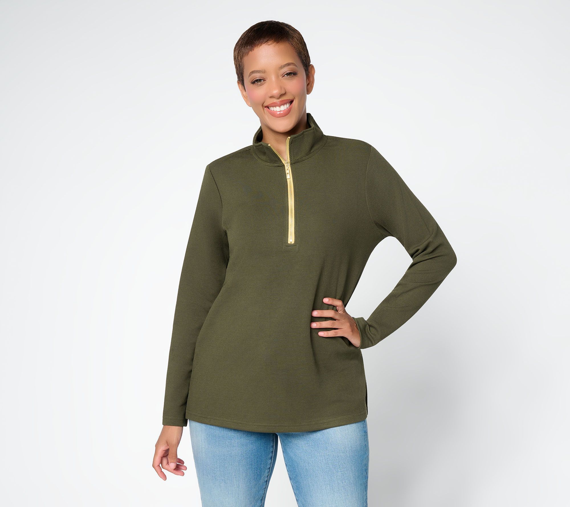 Belle by Kim Gravel ScubaLuxe Waffle Gold Half Zip