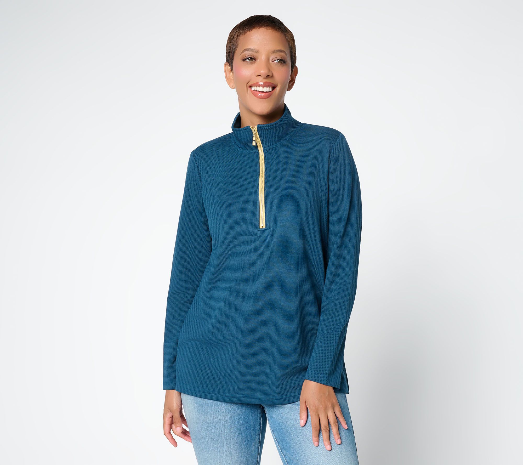 Belle by Kim Gravel ScubaLuxe Waffle Gold Half Zip