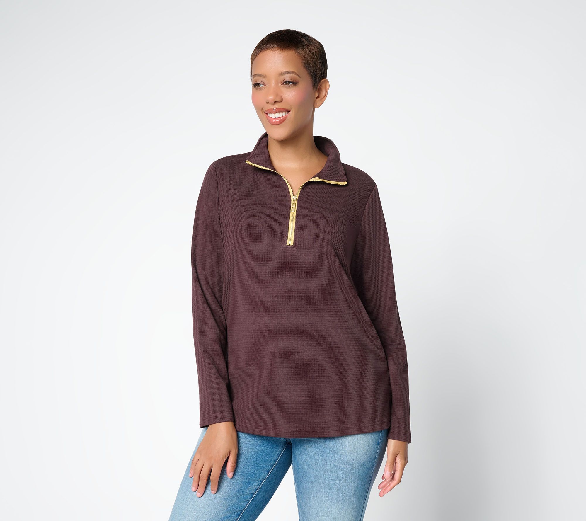 Belle by Kim Gravel ScubaLuxe Waffle Gold Half Zip