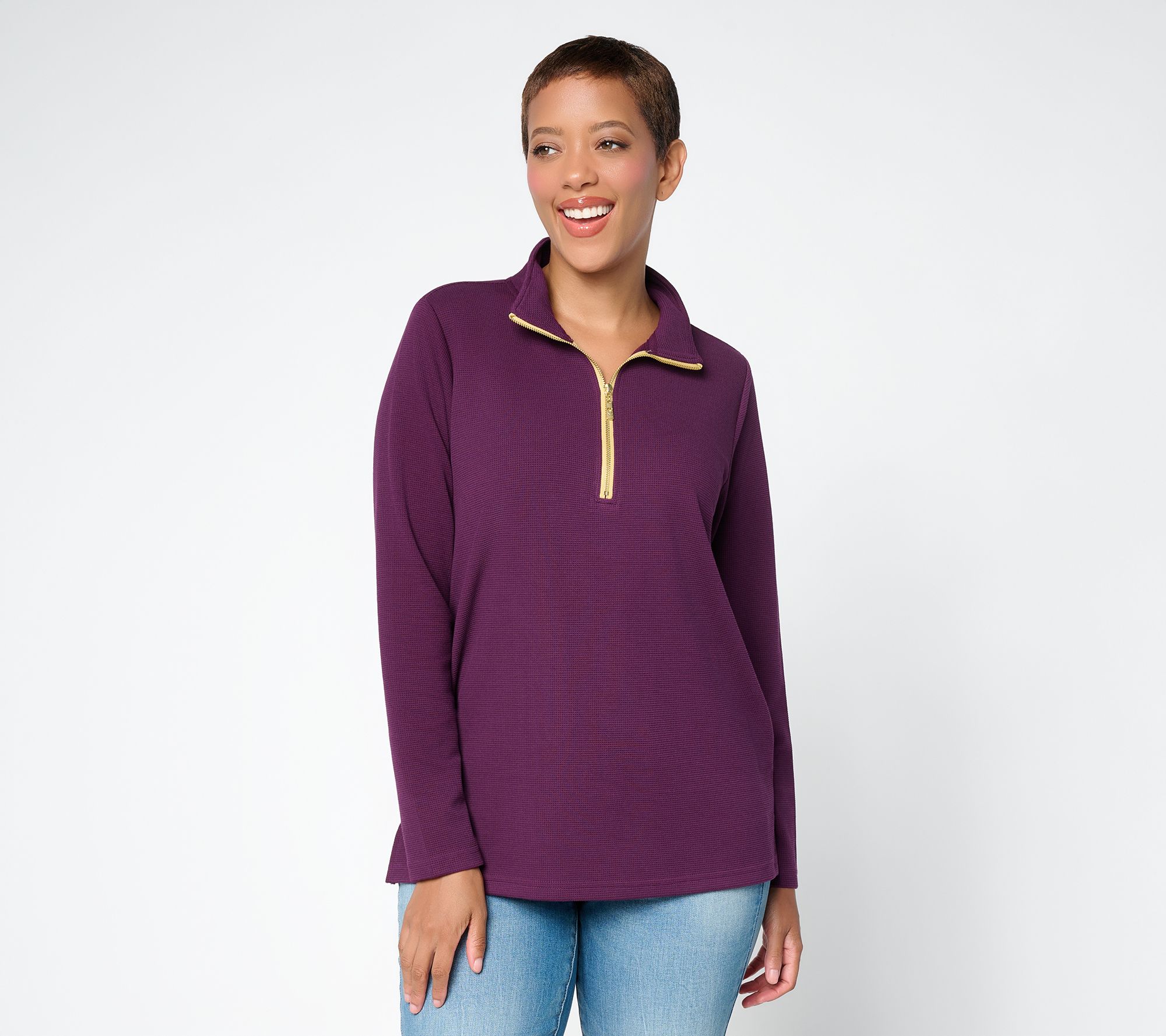 Belle by Kim Gravel ScubaLuxe Waffle Gold Half Zip