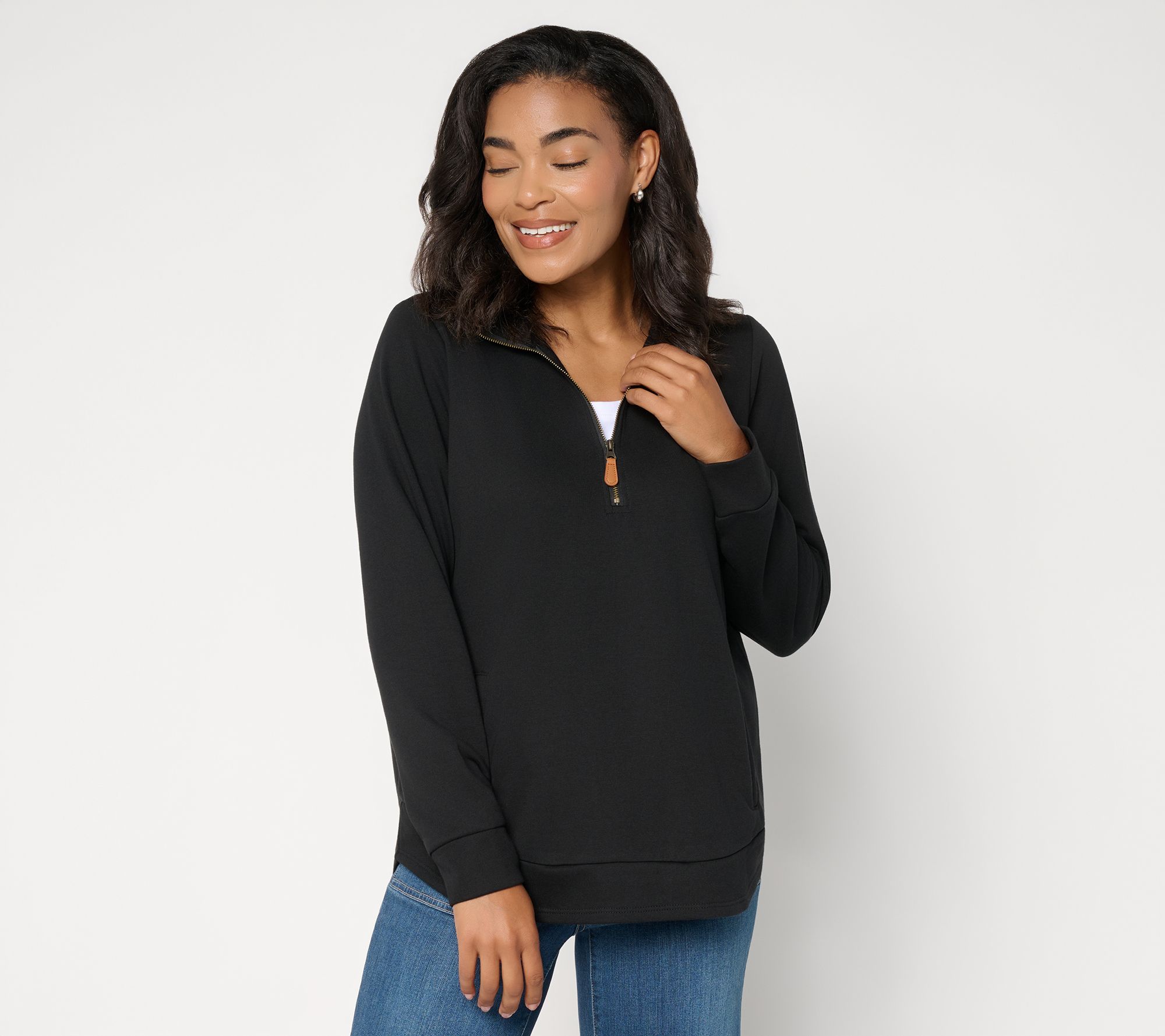 Belle by Kim Gravel Drapey French Terry Perfect Half Zip