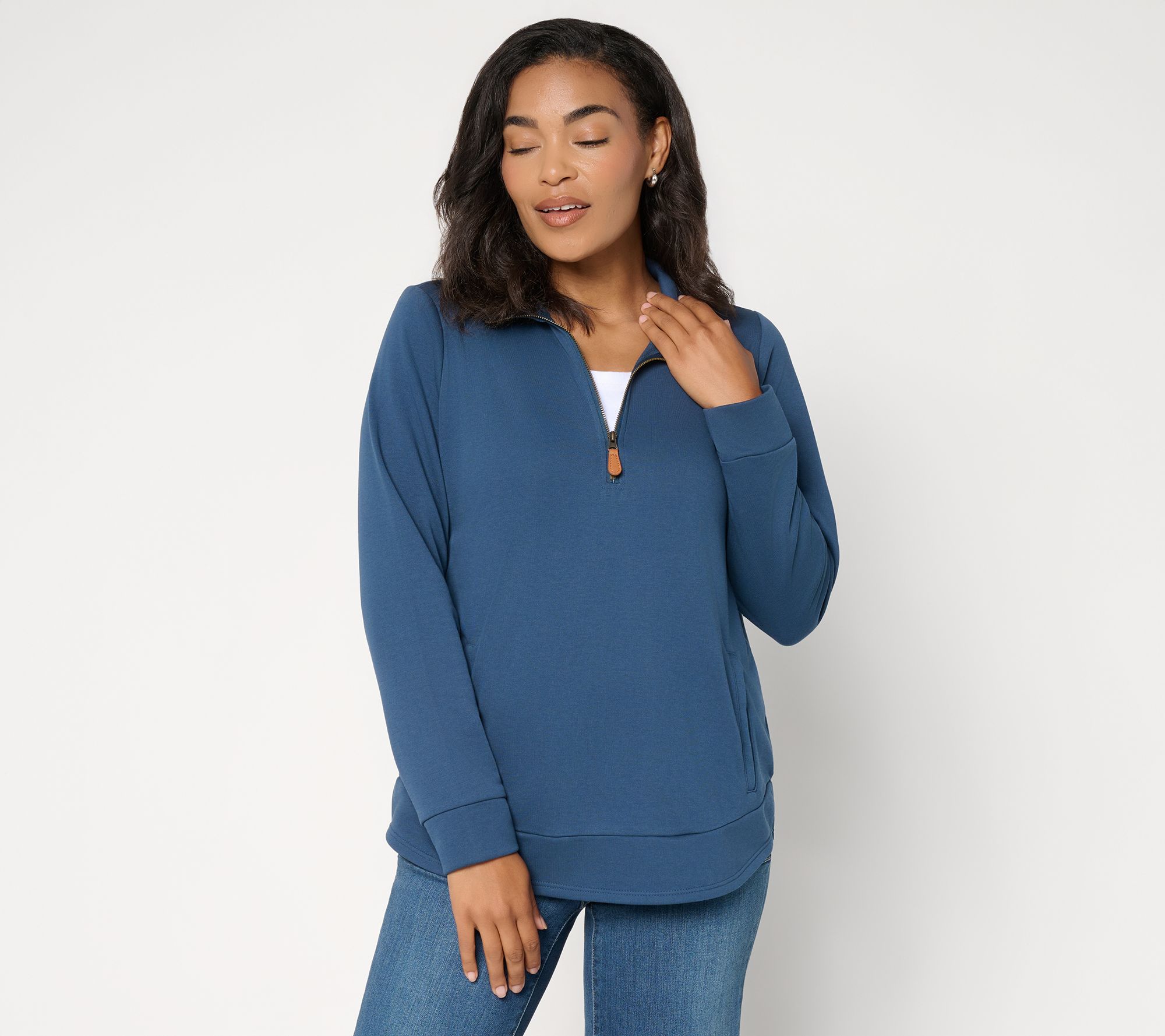 Belle by Kim Gravel Drapey French Terry Perfect Half Zip