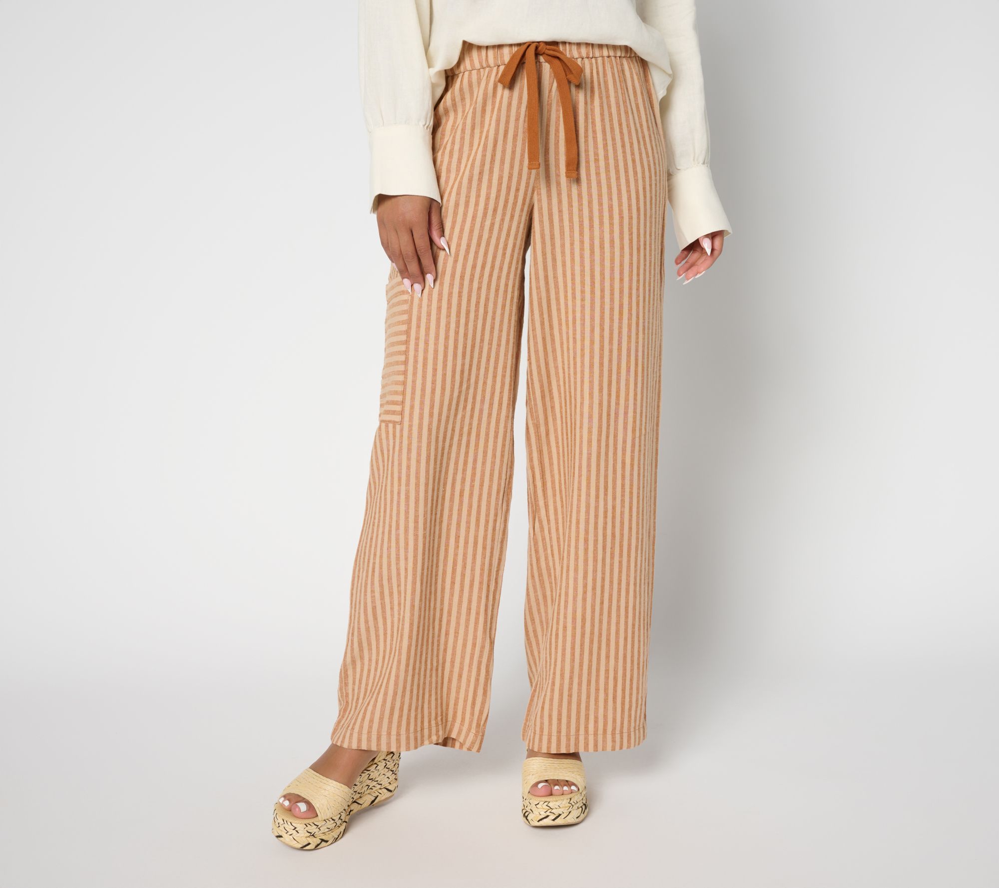 "As Is" Peace Love World Boheme Reg Linen Blend Full Tie Pant