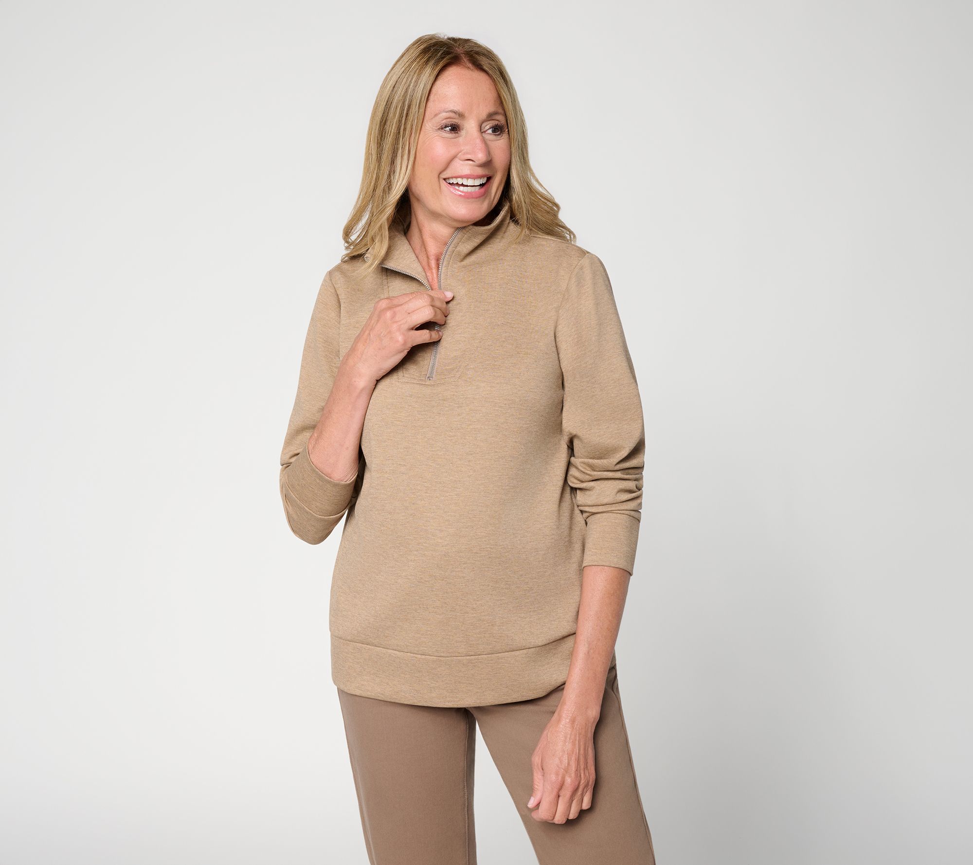 Susan Graver Weekend Serene Knit Half Zip Mock-Neck Top