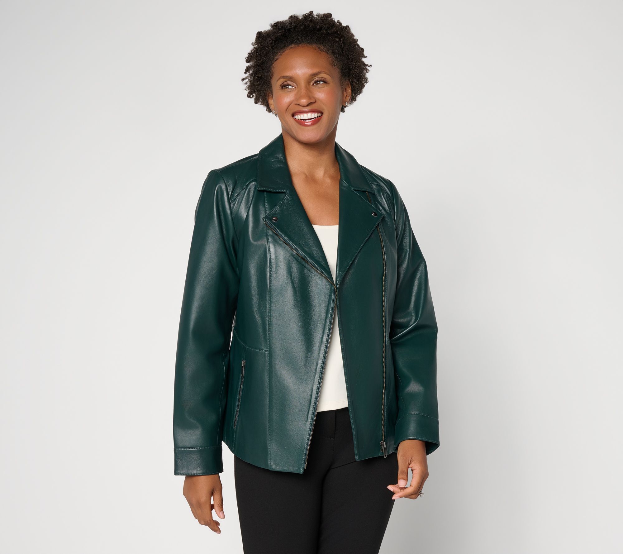 Denim & Co. Regular Lamb Leather Moto Jacket with Pockets