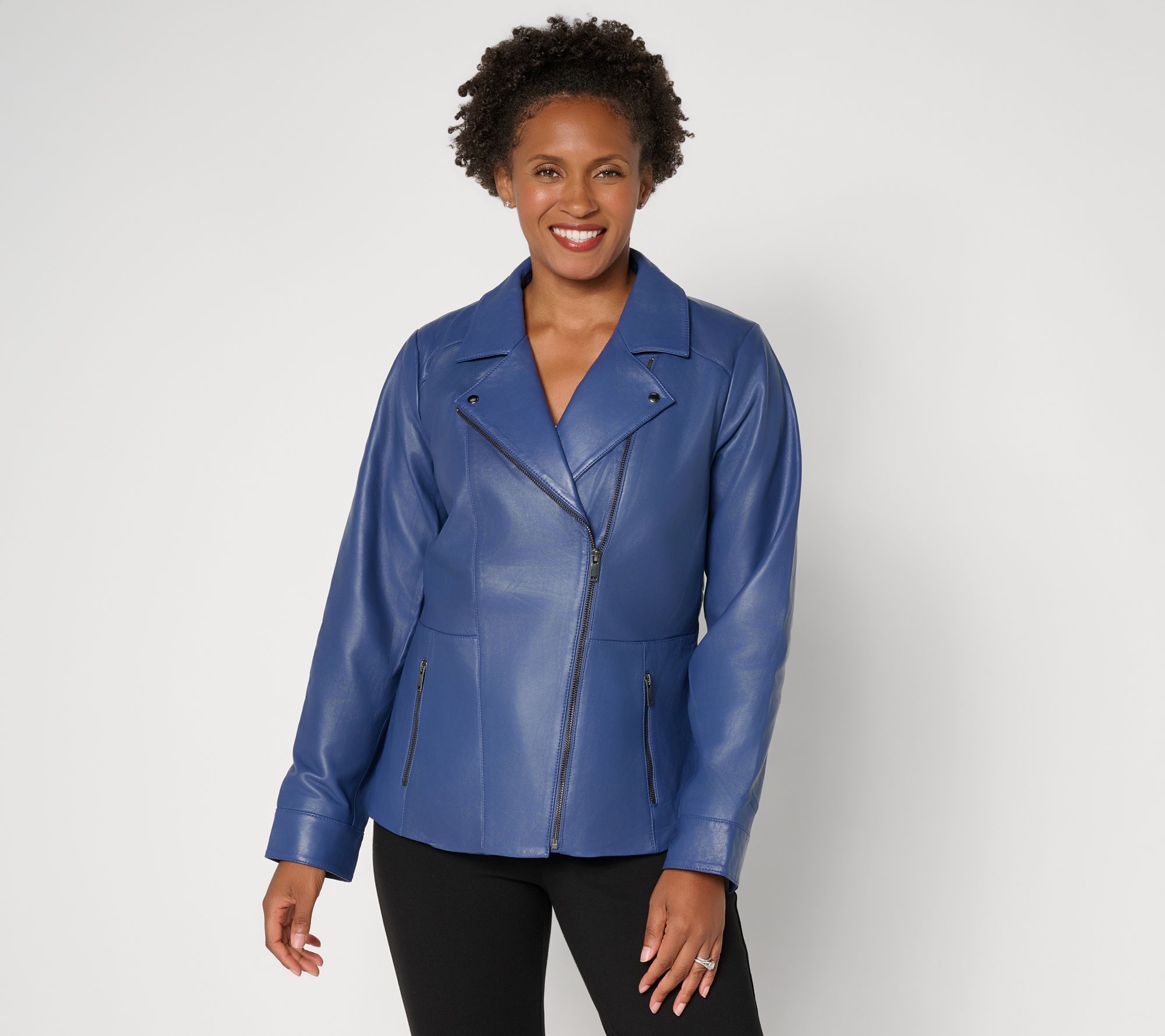 Denim & Co. Regular Lamb Leather Moto Jacket with Pockets