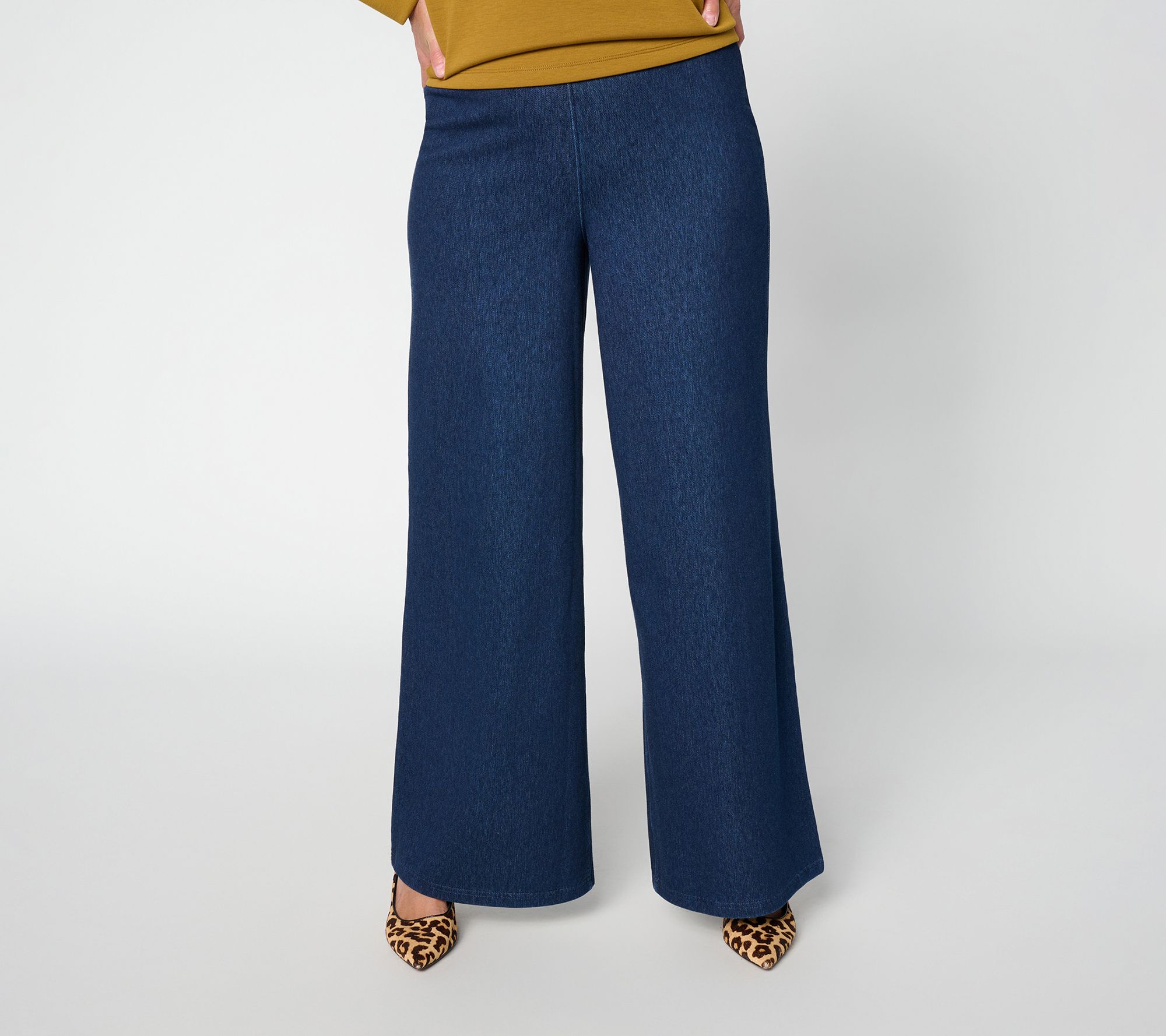 Carla Rockmore Collection Regular Indigo Knit Denim Wide Leg Pants