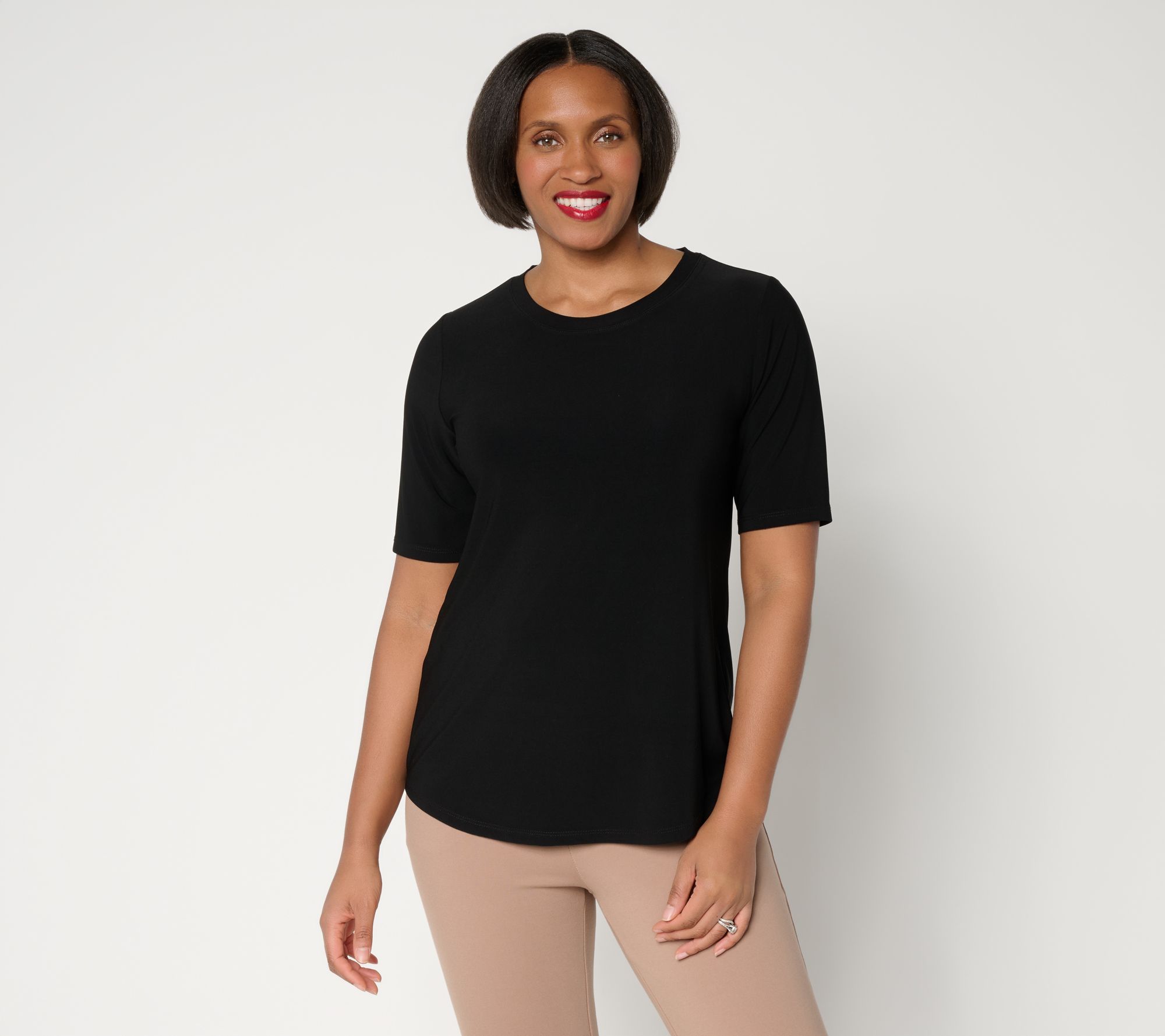 "As Is" Dennis Basso Italia Knit Scoop Neck Elbow Sleeve Top