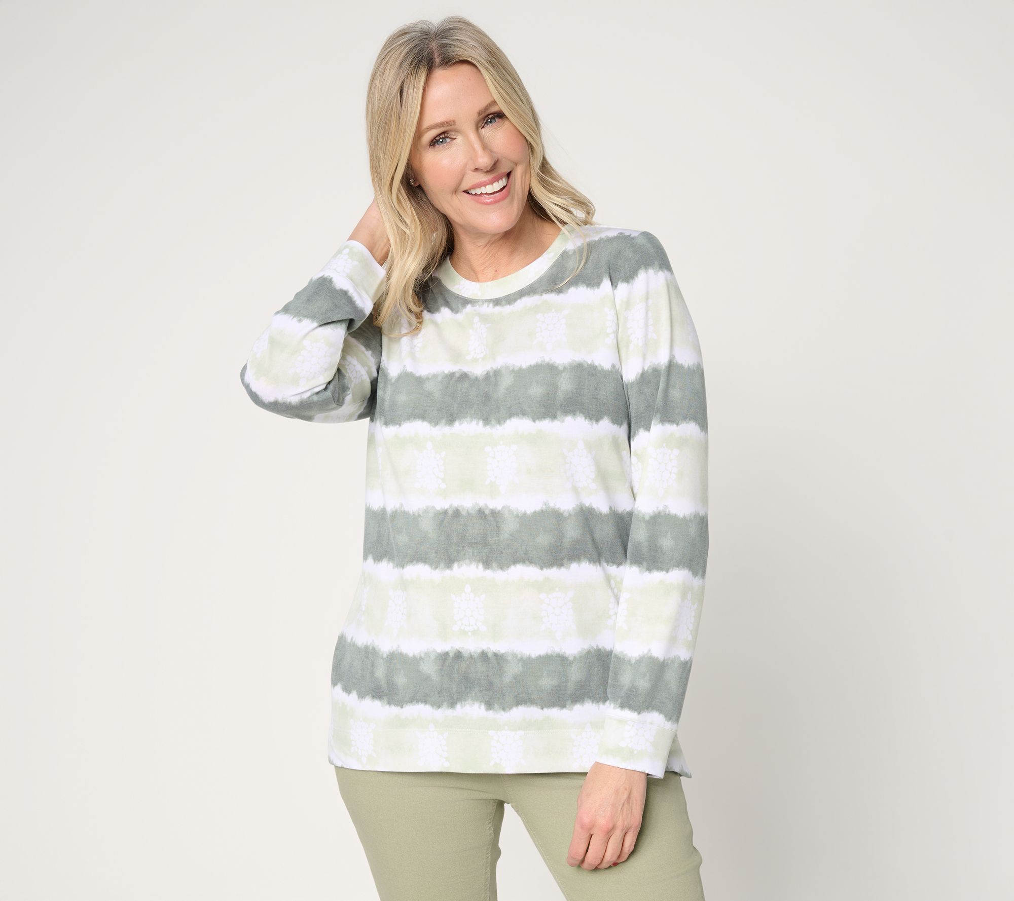 "As Is" Denim & Co. Petite Watercolor Striped Tunic w/ Beach Motif