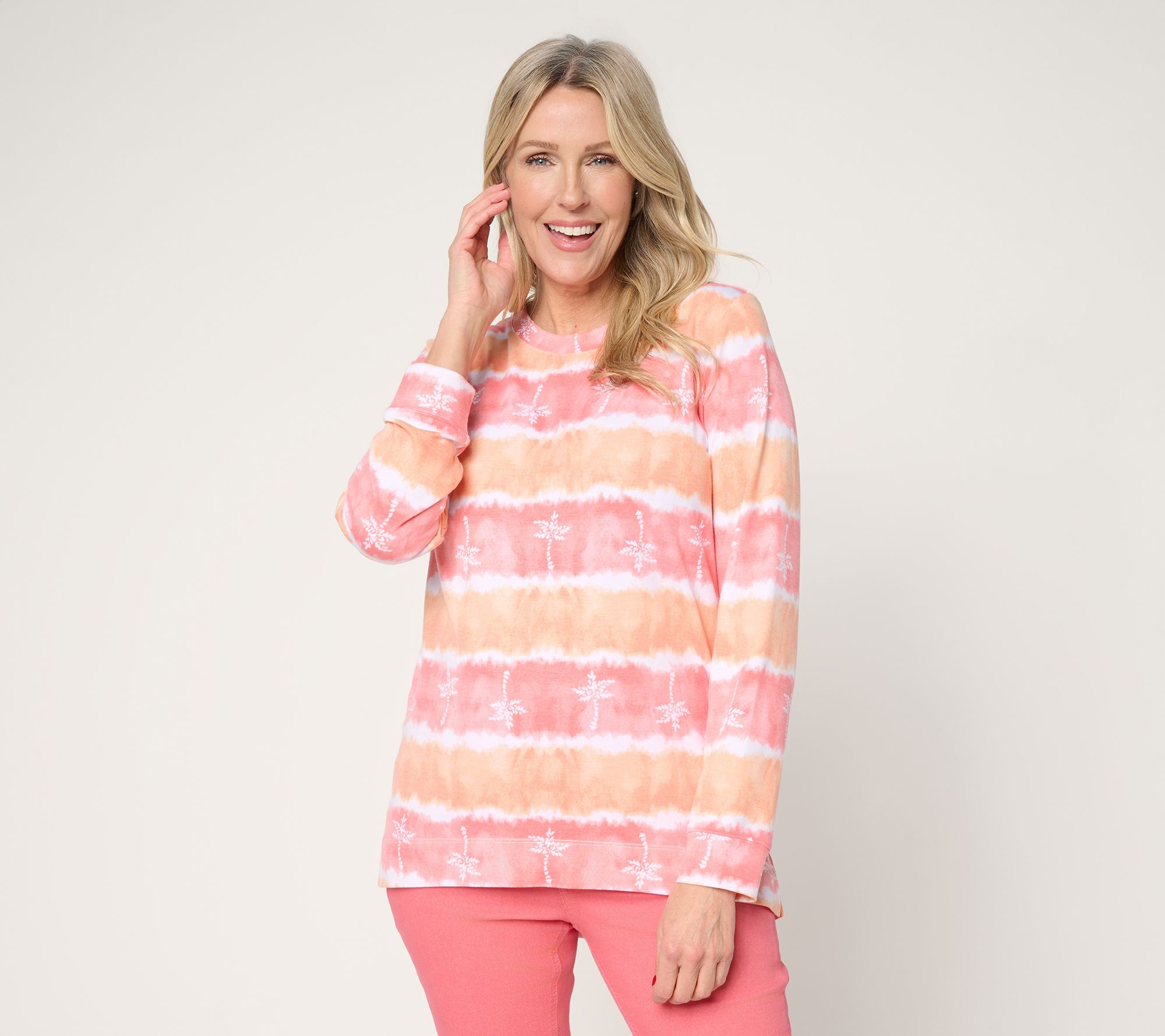 "As Is" Denim & Co. Petite Watercolor Striped Tunic w/ Beach Motif