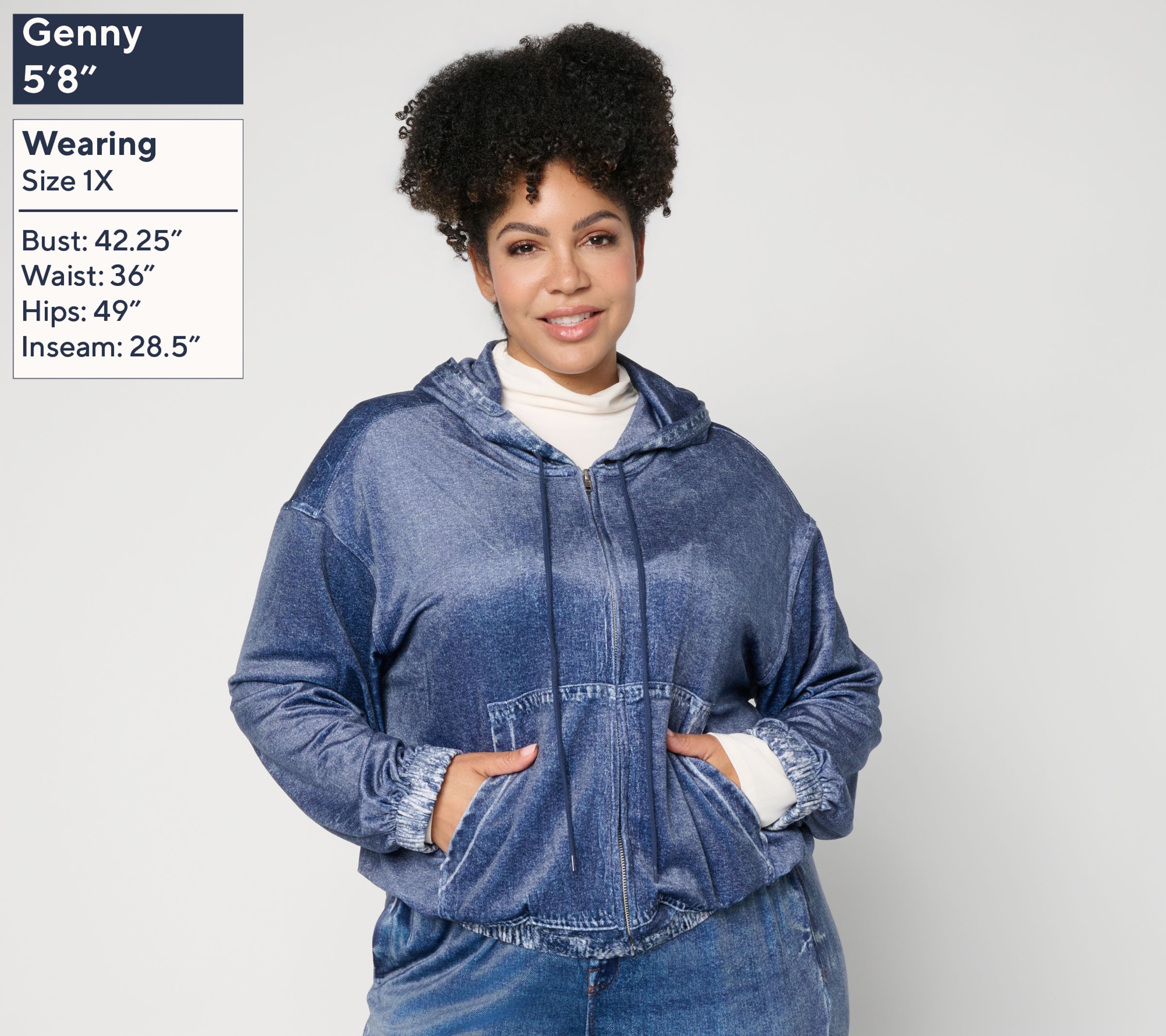 Seven7 Velour Printed Denim Hoodie | QVC