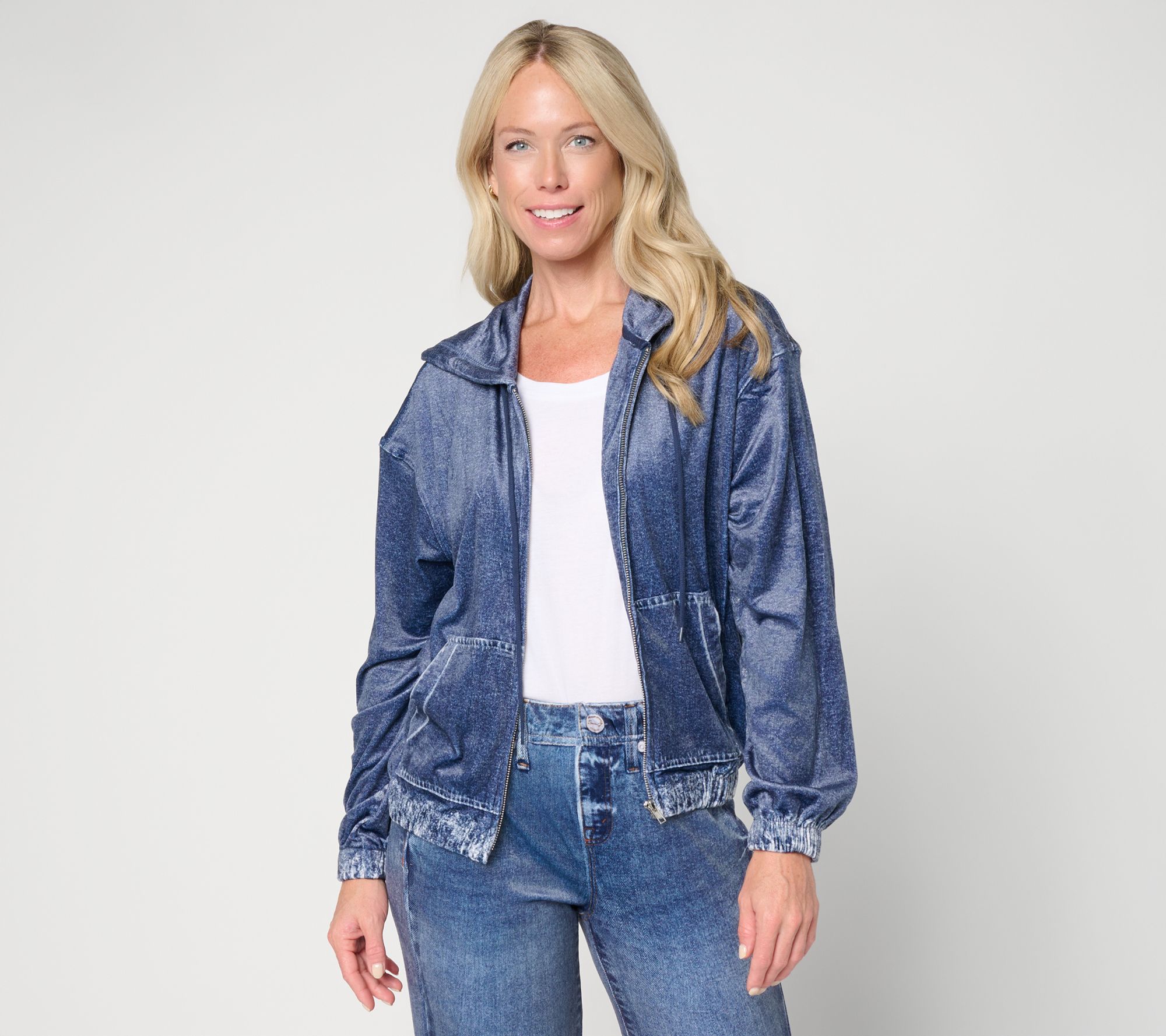 Seven7 Velour Printed Denim Hoodie