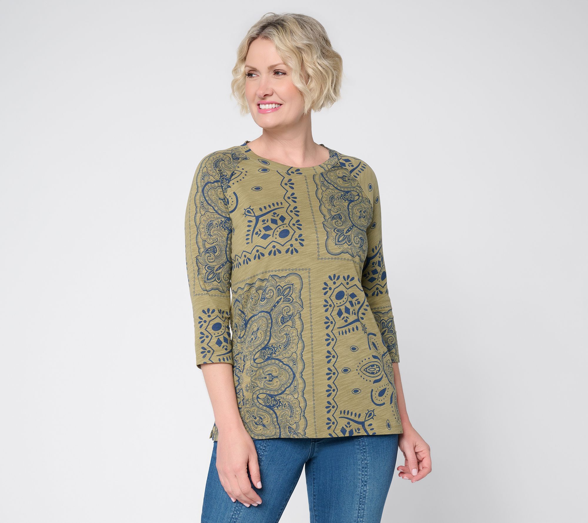 "As Is" Belle Boho by Kim Gravel Slub Knit Bandana Raglan Top