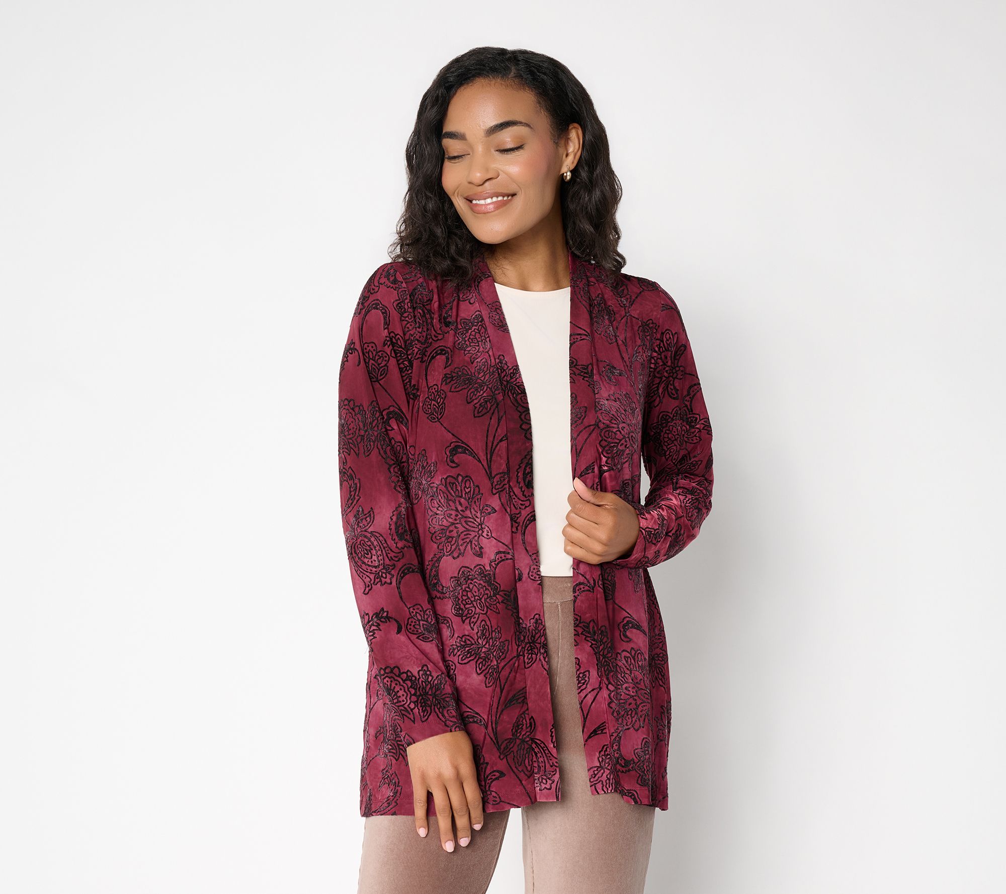 Susan Graver Regular Velvet Tie Dye Burnout Cardigan