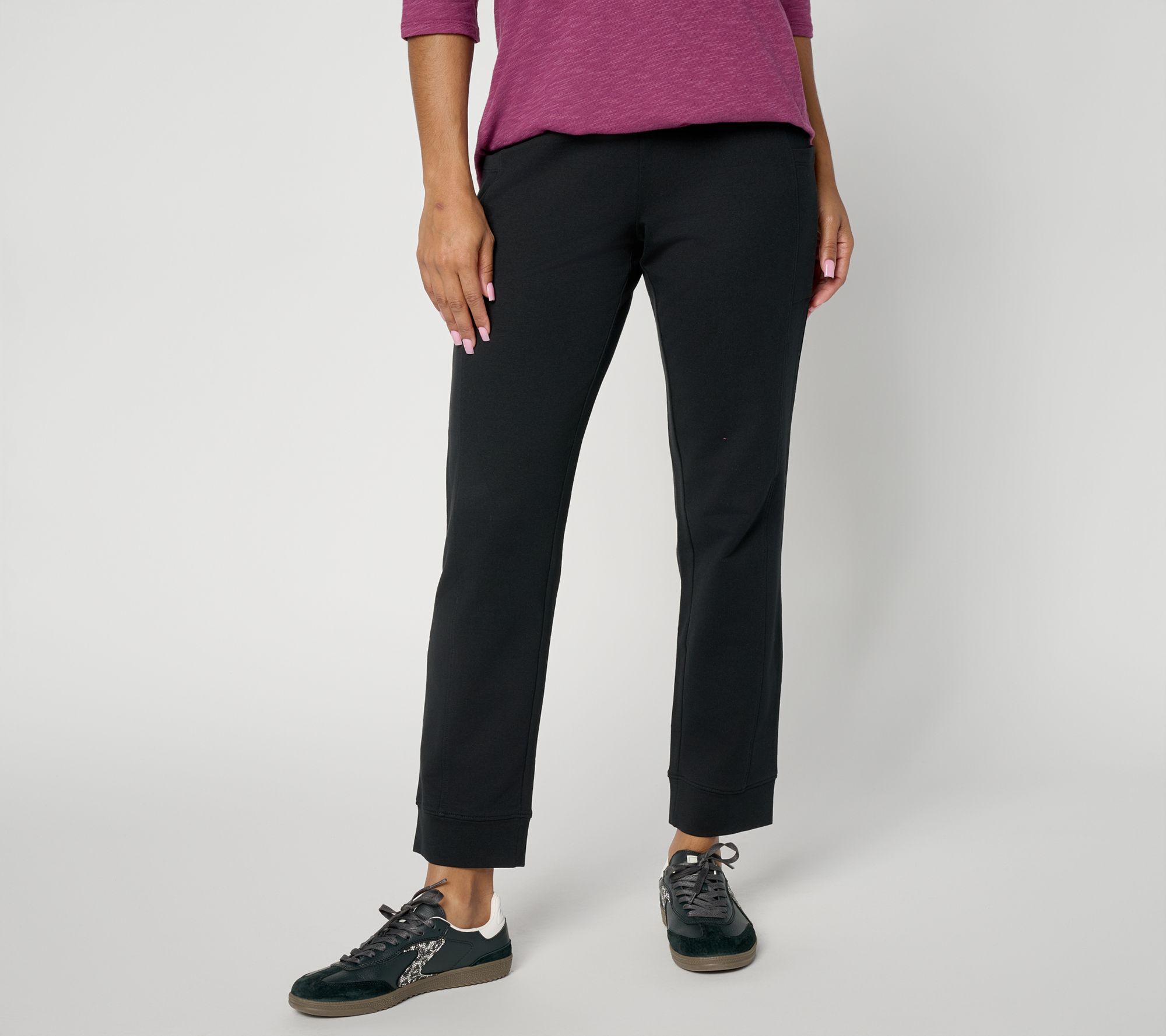 Denim & Co. Active Petite French Terry Slim Straight Ankle Pants