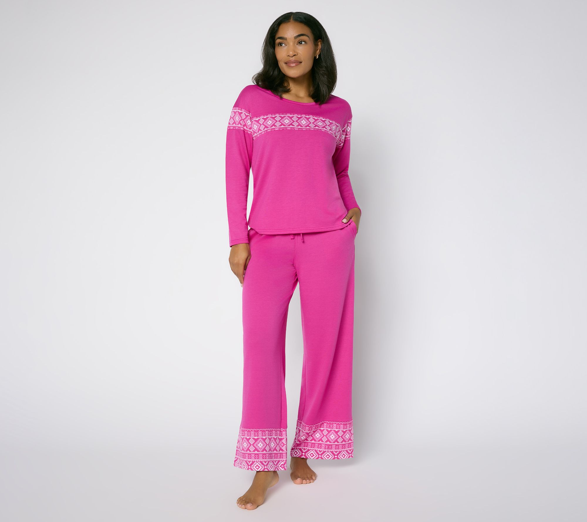  MUK LUKS French Terry Fairisle Crew Neck & Pant PJ Set