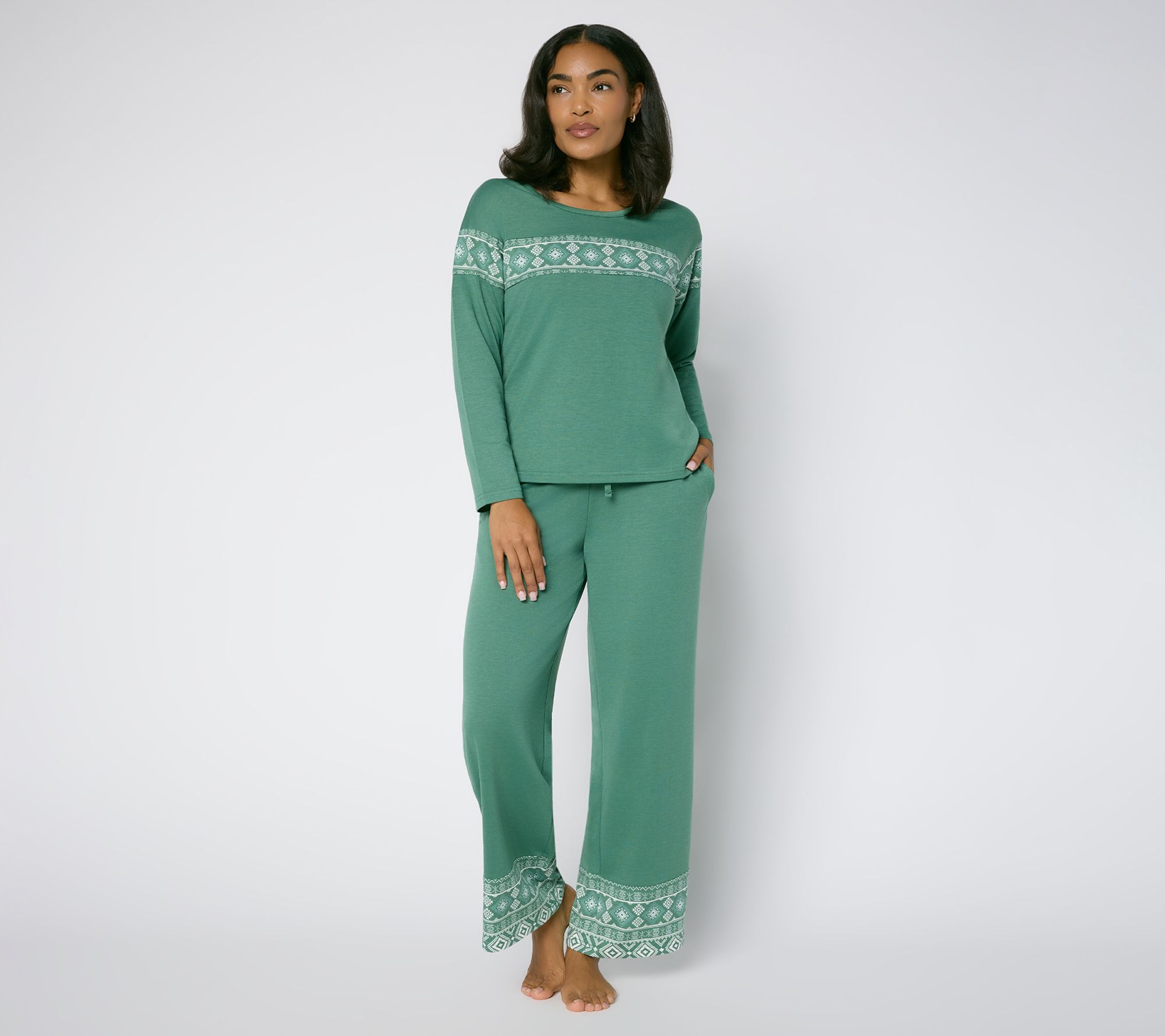MUK LUKS French Terry Fairisle Crew Neck & Pant PJ Set