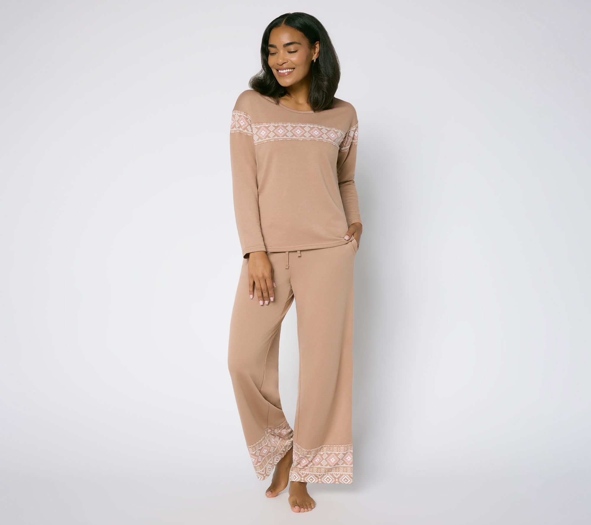 MUK LUKS French Terry Fairisle Crew Neck & Pant PJ Set