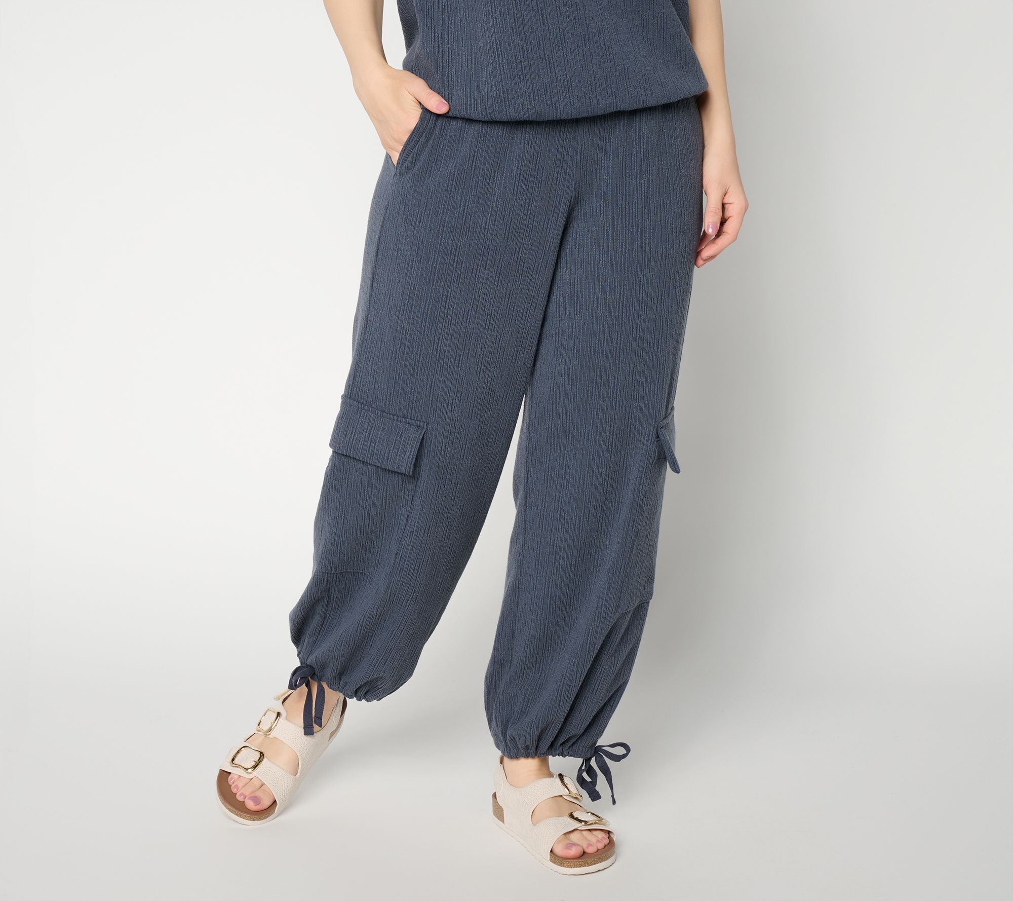 "As Is" Peace Love World Reg Ankle Length Texture Knit Cargo Joggers