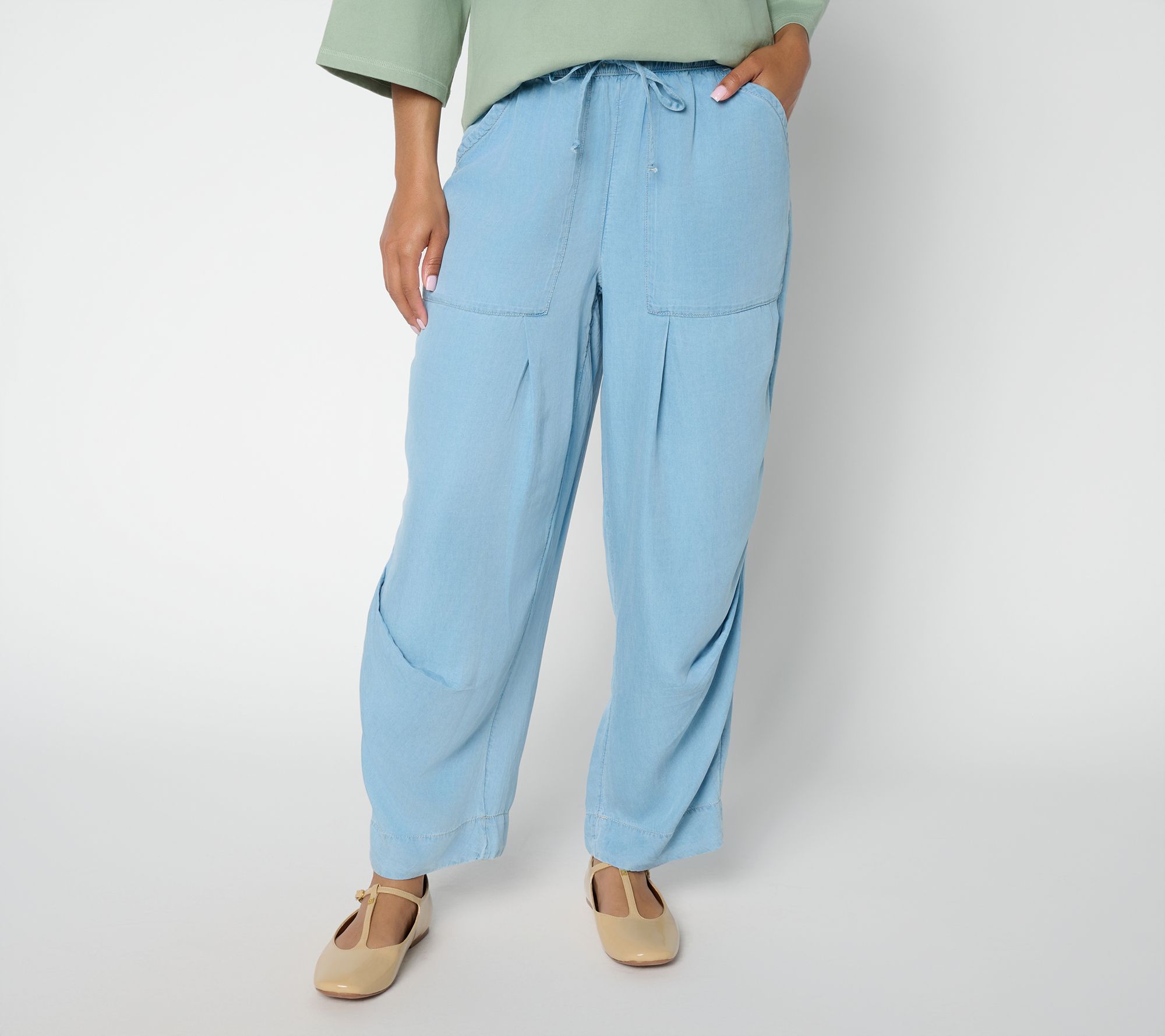 "As Is" Peace Love World Petite Pull On Ankle Length Denim Pants