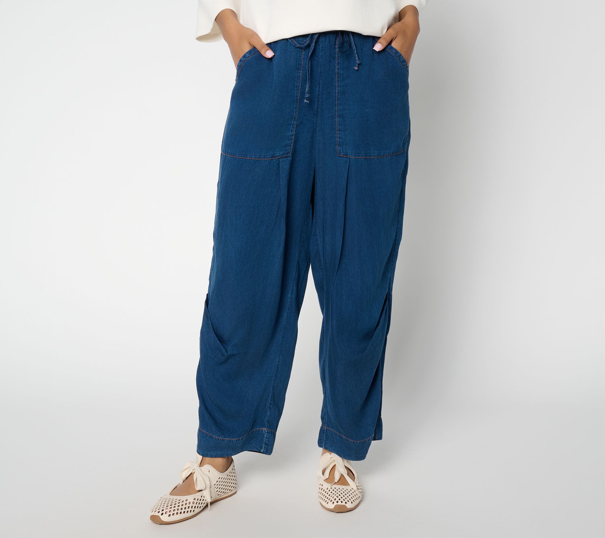 "As Is" Peace Love World Petite Pull On Ankle Length Denim Pants