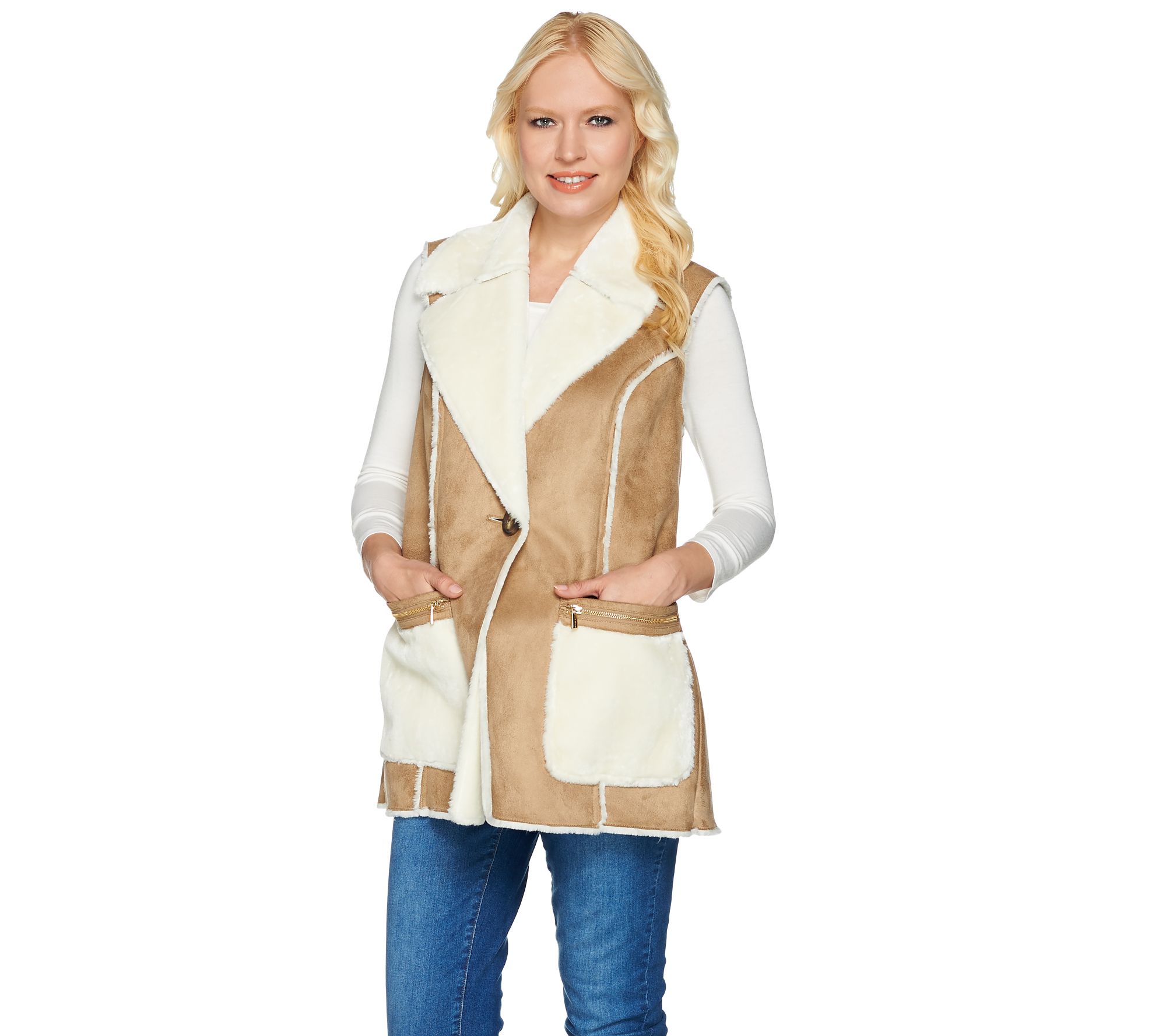 Susan Graver Faux Shearling Vest with Front Pockets - QVC.com