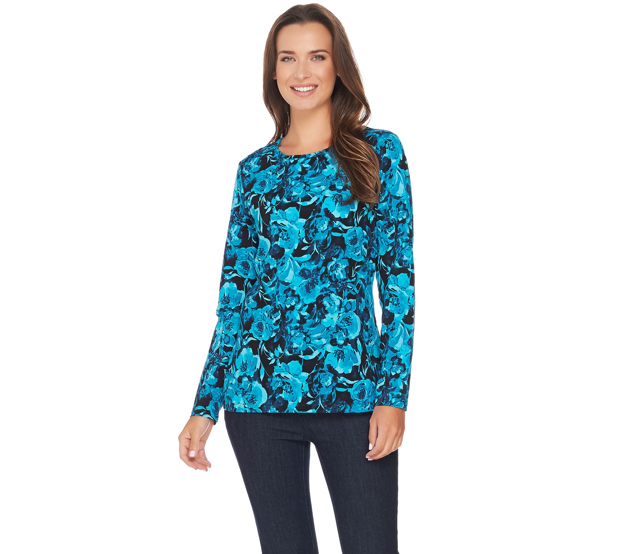 "As Is" Denim & Co. Watercolor Floral Printed Long Sleeve Top