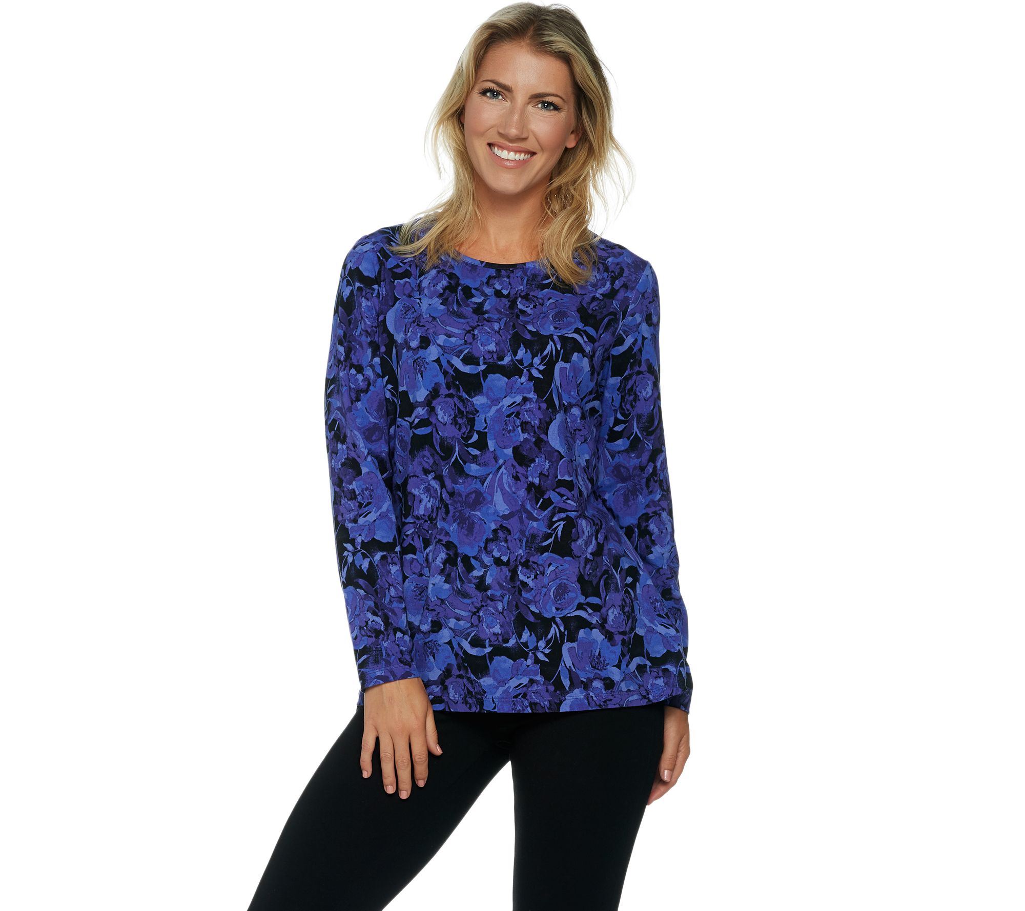 "As Is" Denim & Co. Watercolor Floral Printed Long Sleeve Top