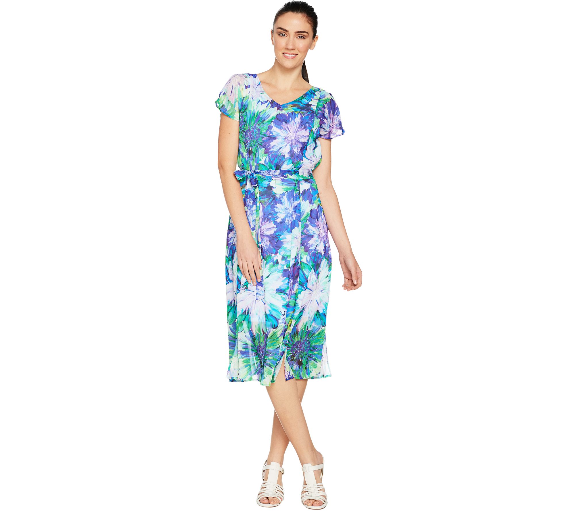 Isaac Mizrahi Live! Photoreal Floral Print Cold Shoulder Midi Dress ...